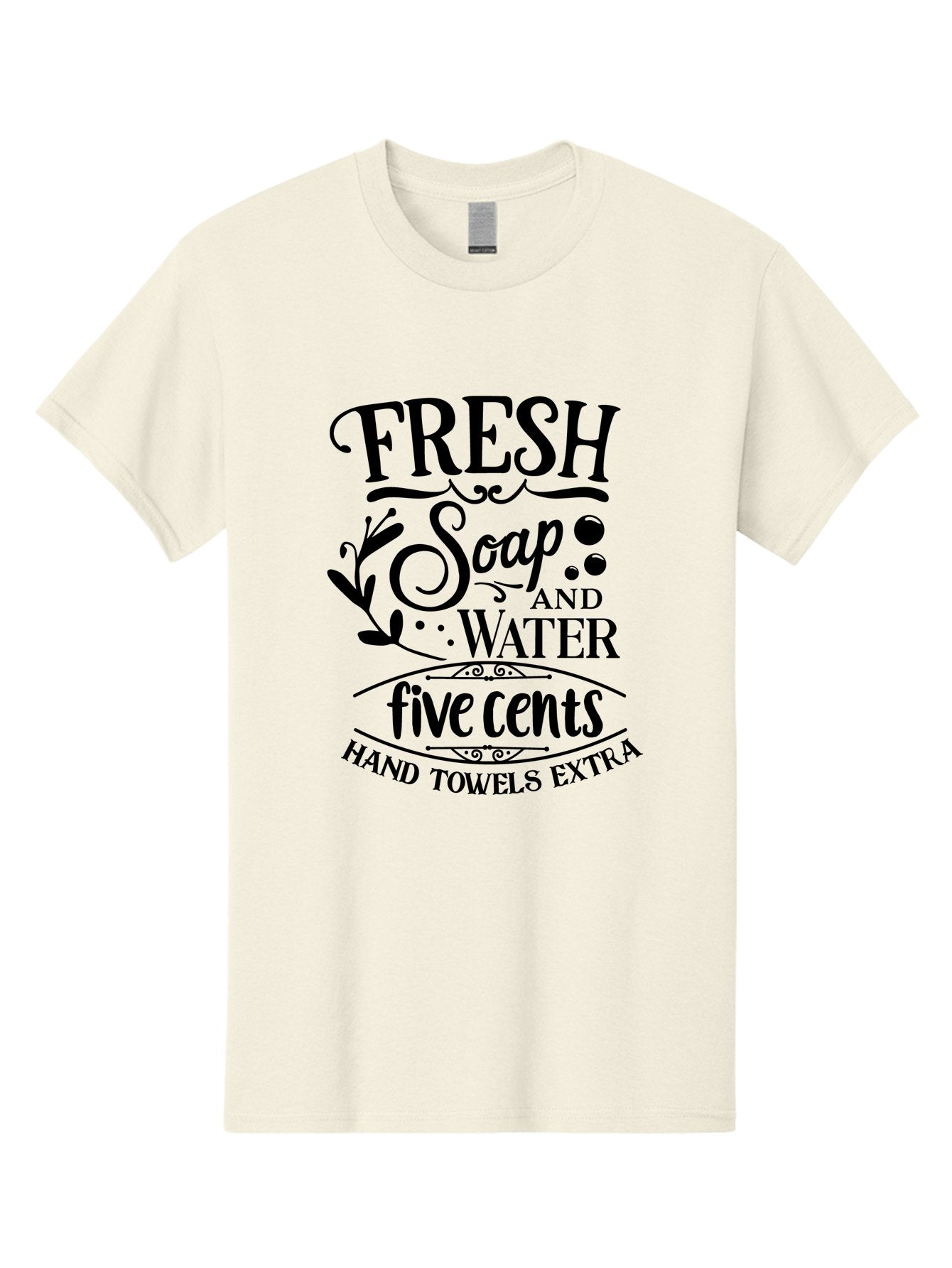Fresh-Soap-And-Water Men'S Graphic Tee, 100% Cotton, Comfortable Casual Summer Wear, Machine Washable, Vintage Bathroom Decor, Soap And Water, Five Cents, Hand Towels Extra, Retro Style, Black And Green Color Scheme, Decorative Typography, Aac747 14