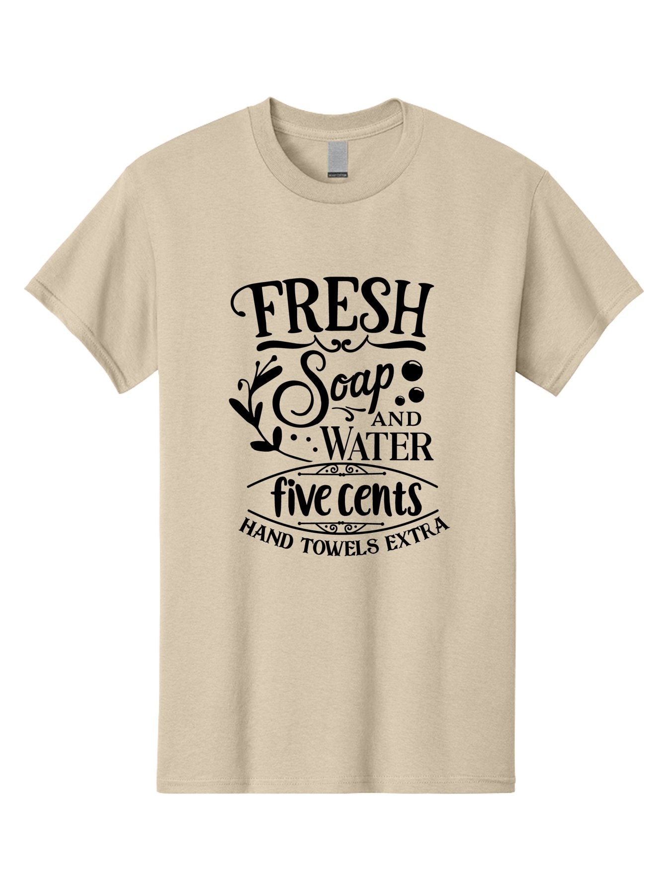Fresh-Soap-And-Water Men'S Graphic Tee, 100% Cotton, Comfortable Casual Summer Wear, Machine Washable, Vintage Bathroom Decor, Soap And Water, Five Cents, Hand Towels Extra, Retro Style, Black And Green Color Scheme, Decorative Typography, Aac747 6
