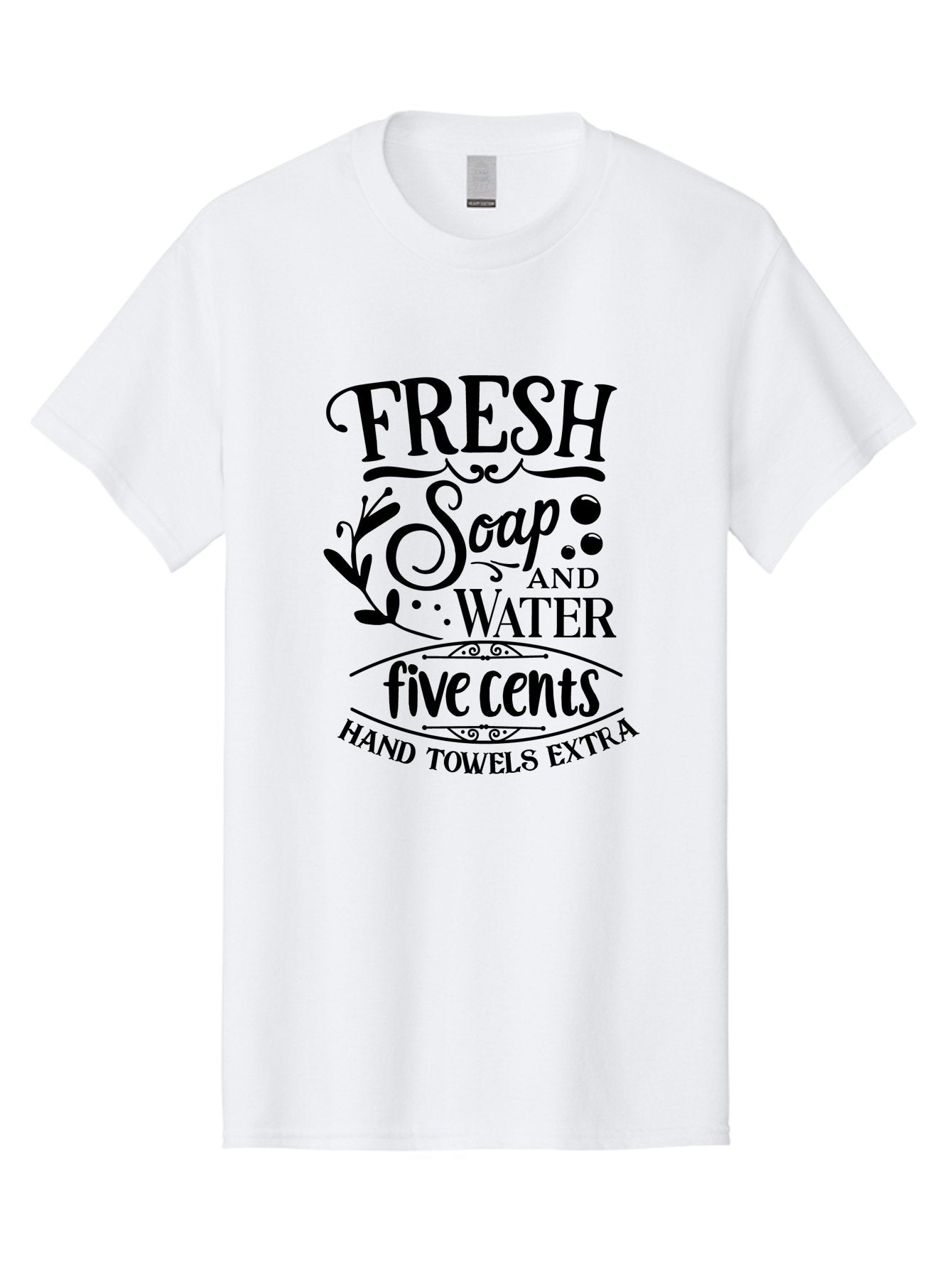 Fresh-Soap-And-Water Men'S Graphic Tee, 100% Cotton, Comfortable Casual Summer Wear, Machine Washable, Vintage Bathroom Decor, Soap And Water, Five Cents, Hand Towels Extra, Retro Style, Black And Green Color Scheme, Decorative Typography, Aac747 15