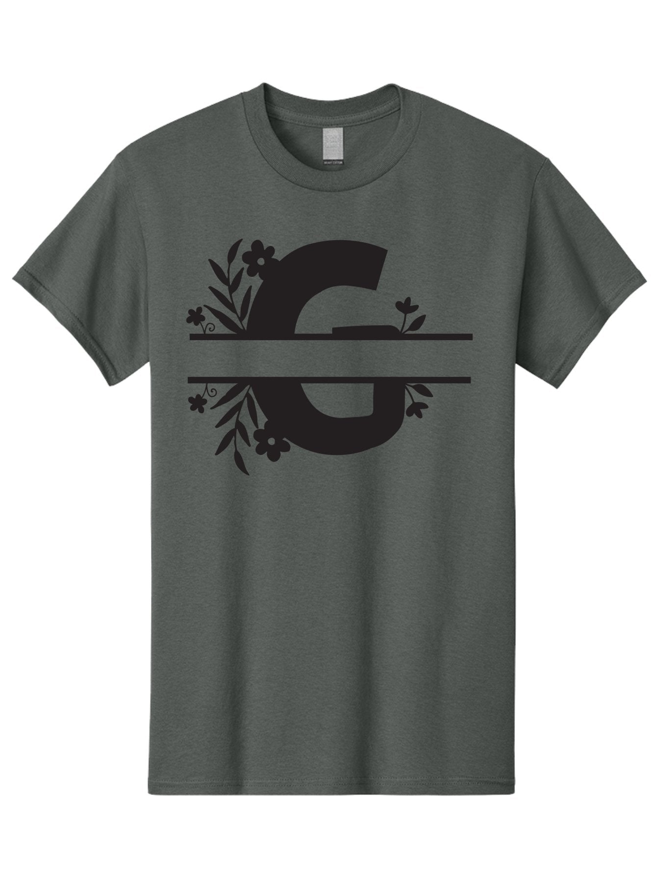 G-1 Men'S Graphic Tee, 100% Cotton, Comfortable Casual Summer Wear, Machine Washable, Stylish Letter G, Floral Decorations, Elegant Design, Black And Green Color Scheme, Leafy Patterns, Beautiful Typography, Decorative Elements, Leaf Vines, Aac748 12