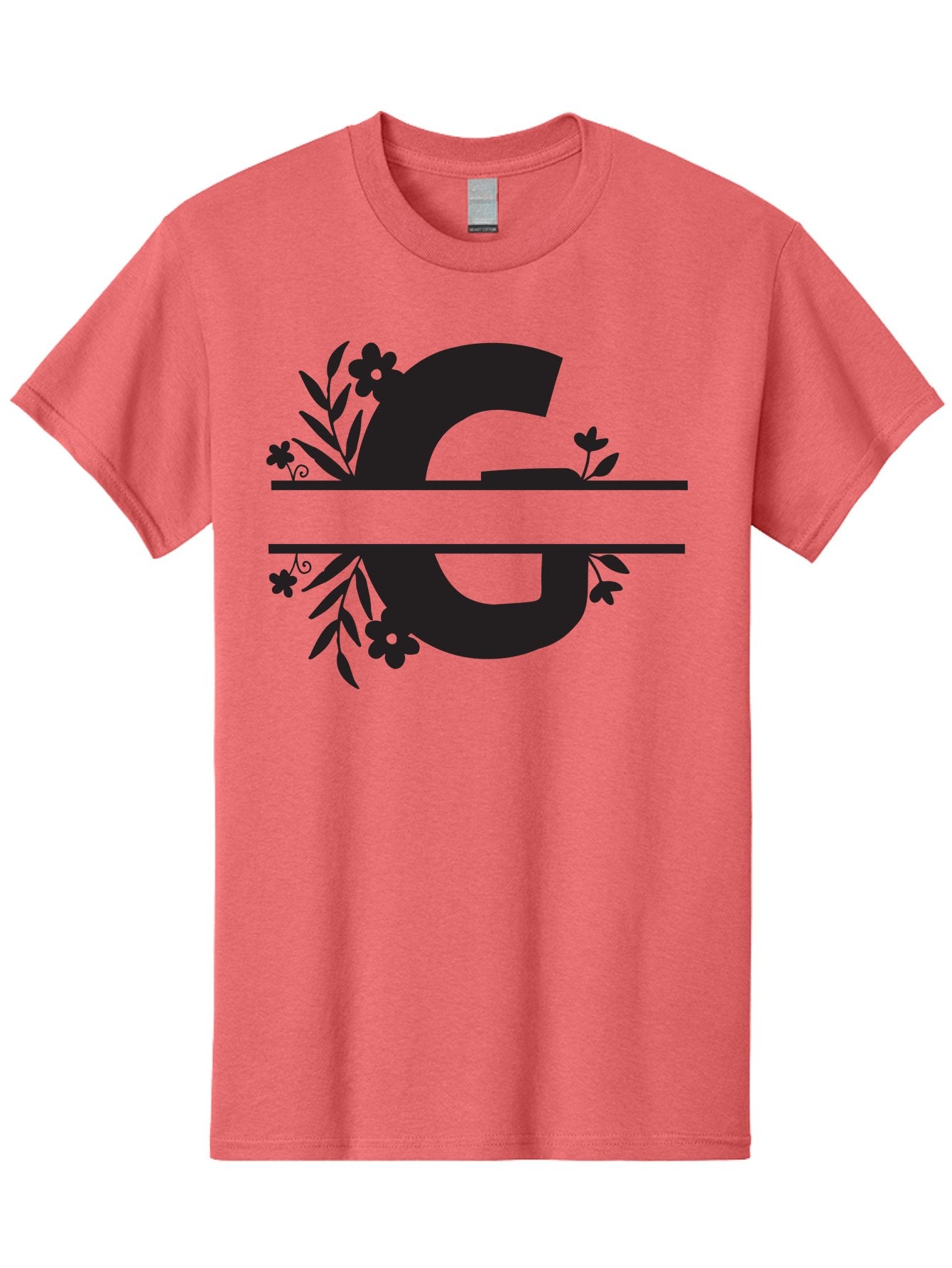 G-1 Men'S Graphic Tee, 100% Cotton, Comfortable Casual Summer Wear, Machine Washable, Stylish Letter G, Floral Decorations, Elegant Design, Black And Green Color Scheme, Leafy Patterns, Beautiful Typography, Decorative Elements, Leaf Vines, Aac748