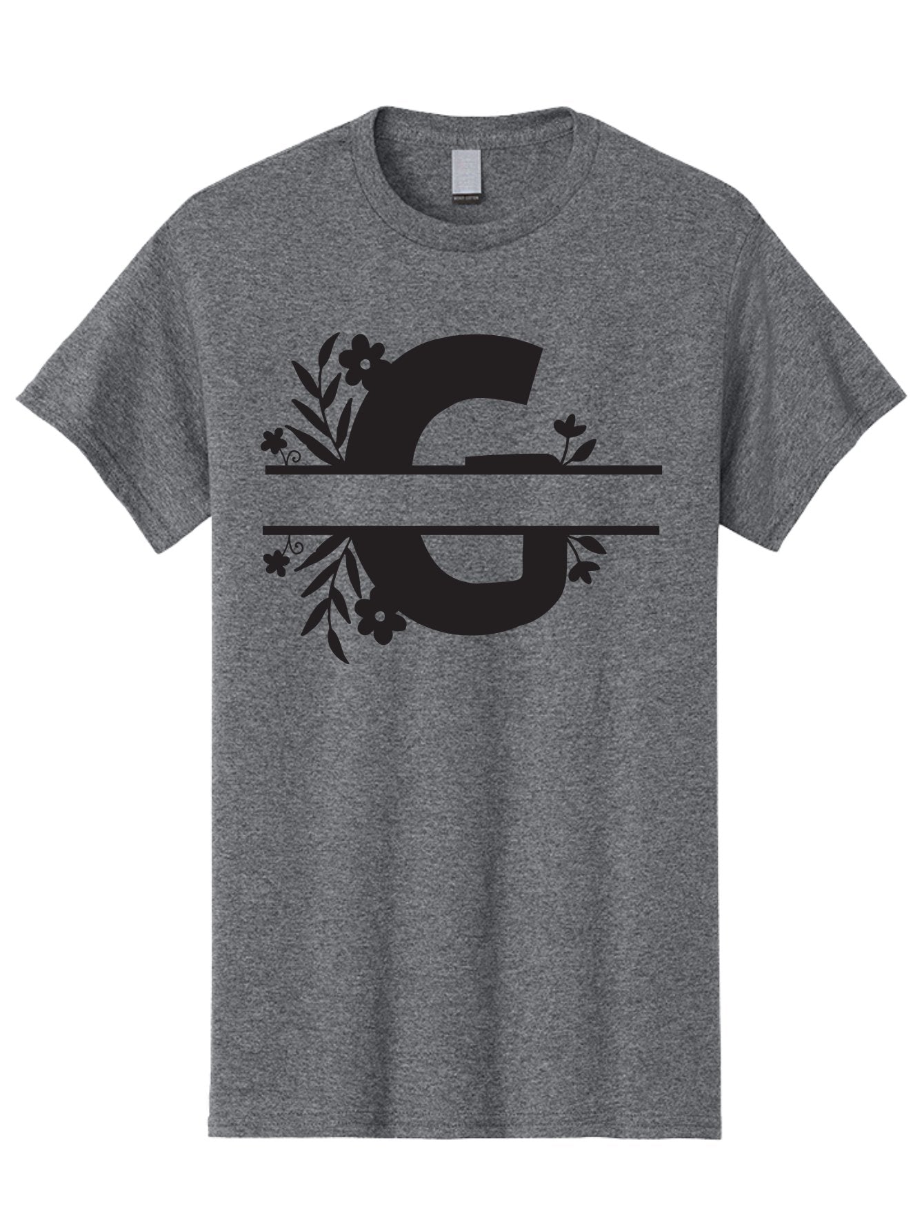 G-1 Men'S Graphic Tee, 100% Cotton, Comfortable Casual Summer Wear, Machine Washable, Stylish Letter G, Floral Decorations, Elegant Design, Black And Green Color Scheme, Leafy Patterns, Beautiful Typography, Decorative Elements, Leaf Vines, Aac748 8