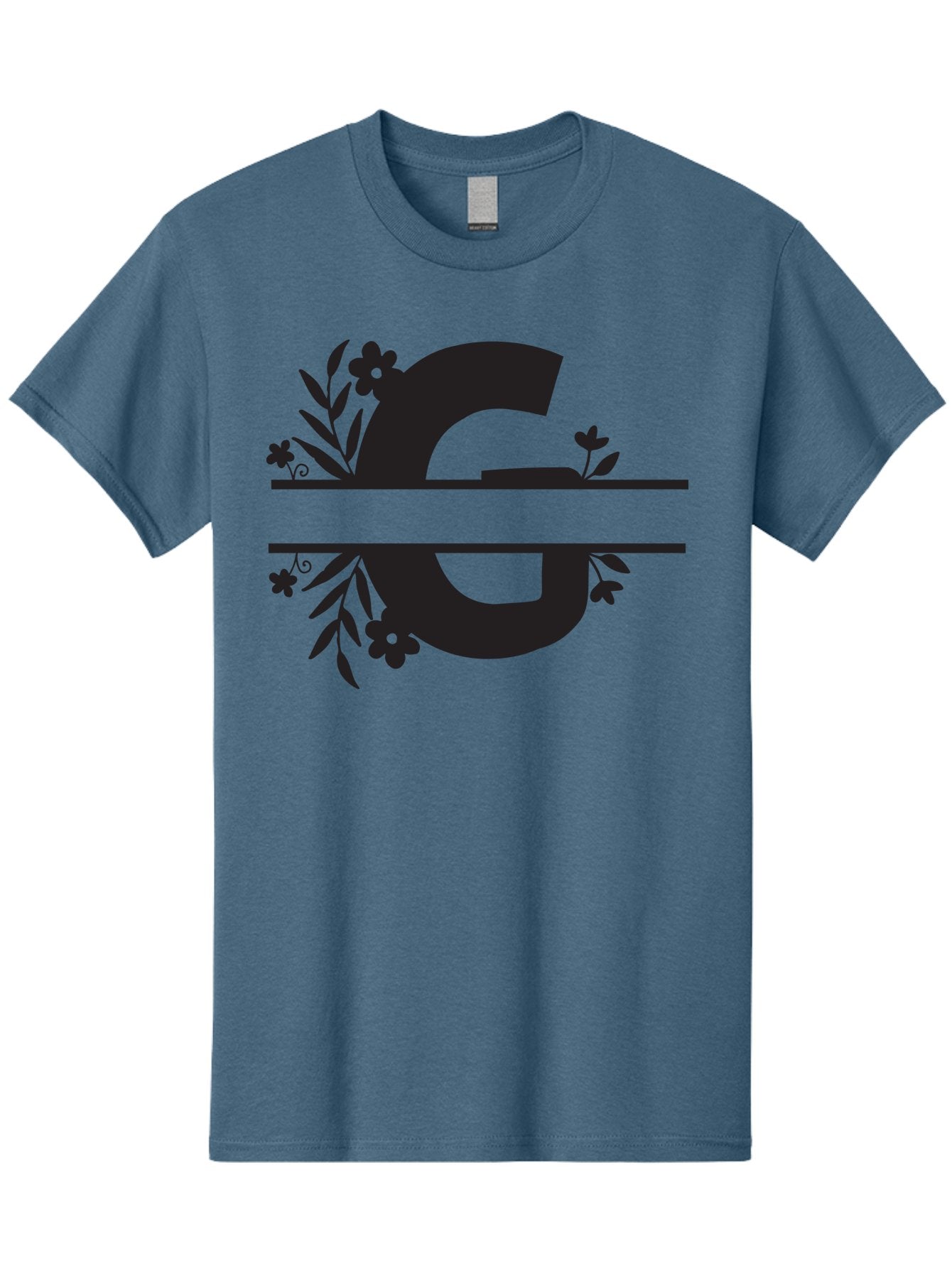 G-1 Men'S Graphic Tee, 100% Cotton, Comfortable Casual Summer Wear, Machine Washable, Stylish Letter G, Floral Decorations, Elegant Design, Black And Green Color Scheme, Leafy Patterns, Beautiful Typography, Decorative Elements, Leaf Vines, Aac748 15