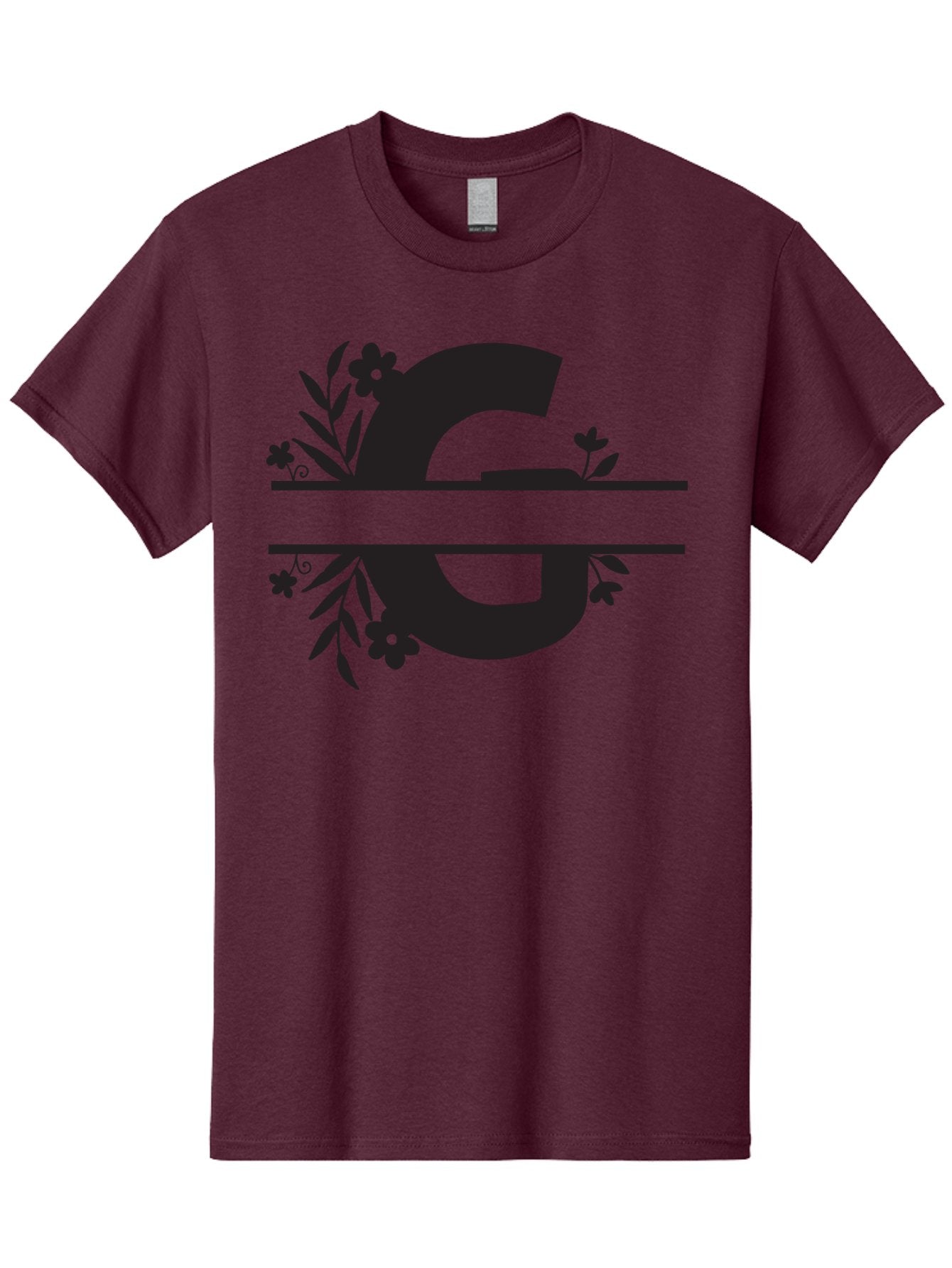 G-1 Men'S Graphic Tee, 100% Cotton, Comfortable Casual Summer Wear, Machine Washable, Stylish Letter G, Floral Decorations, Elegant Design, Black And Green Color Scheme, Leafy Patterns, Beautiful Typography, Decorative Elements, Leaf Vines, Aac748 3