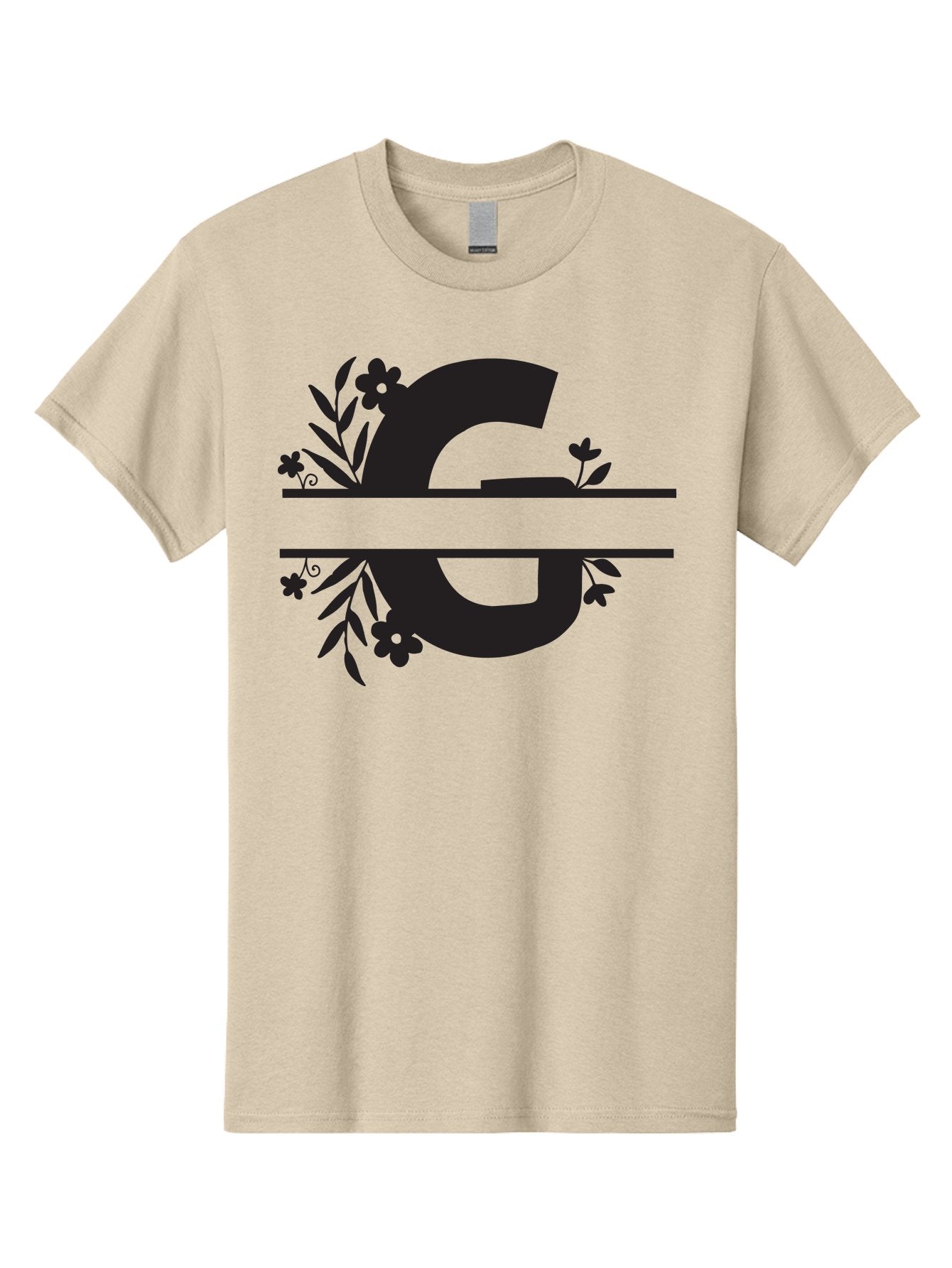 G-1 Men'S Graphic Tee, 100% Cotton, Comfortable Casual Summer Wear, Machine Washable, Stylish Letter G, Floral Decorations, Elegant Design, Black And Green Color Scheme, Leafy Patterns, Beautiful Typography, Decorative Elements, Leaf Vines, Aac748 14