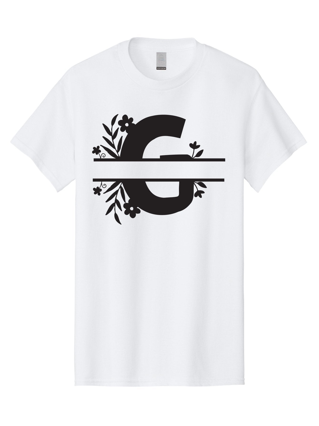 G-1 Men'S Graphic Tee, 100% Cotton, Comfortable Casual Summer Wear, Machine Washable, Stylish Letter G, Floral Decorations, Elegant Design, Black And Green Color Scheme, Leafy Patterns, Beautiful Typography, Decorative Elements, Leaf Vines, Aac748 7
