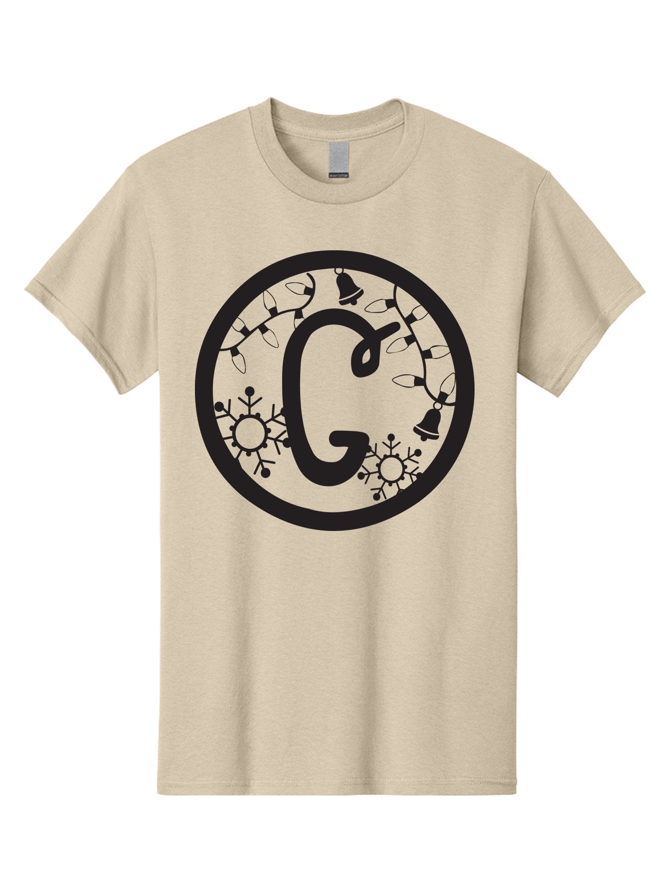 G Men'S Graphic Tee, 100% Cotton, Comfortable Casual Summer Wear, Machine Washable, Christmas Lights, Holiday Decorations, Festive Atmosphere, G Symbol, Christmas Bells, Snowflakes, Winter Wonderland, Season'S Greetings Aac749