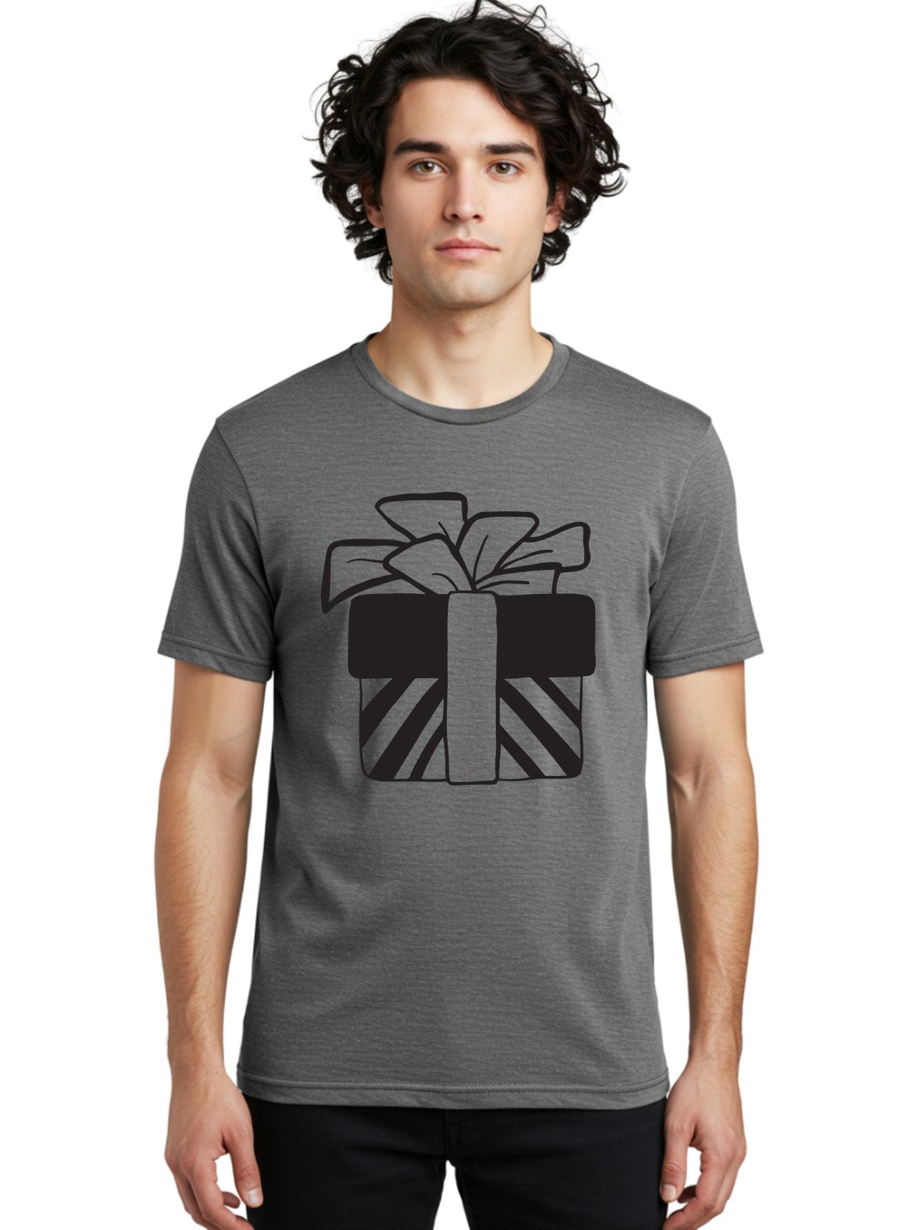 Gift-Box Men'S Graphic Tee, 100% Cotton, Comfortable Casual Summer Wear, Machine Washable, Wrapped Gift, Striped Box, Ribbon Bow, Present, Gift Giving, Holiday Present, Wrapped Present Aac753 29