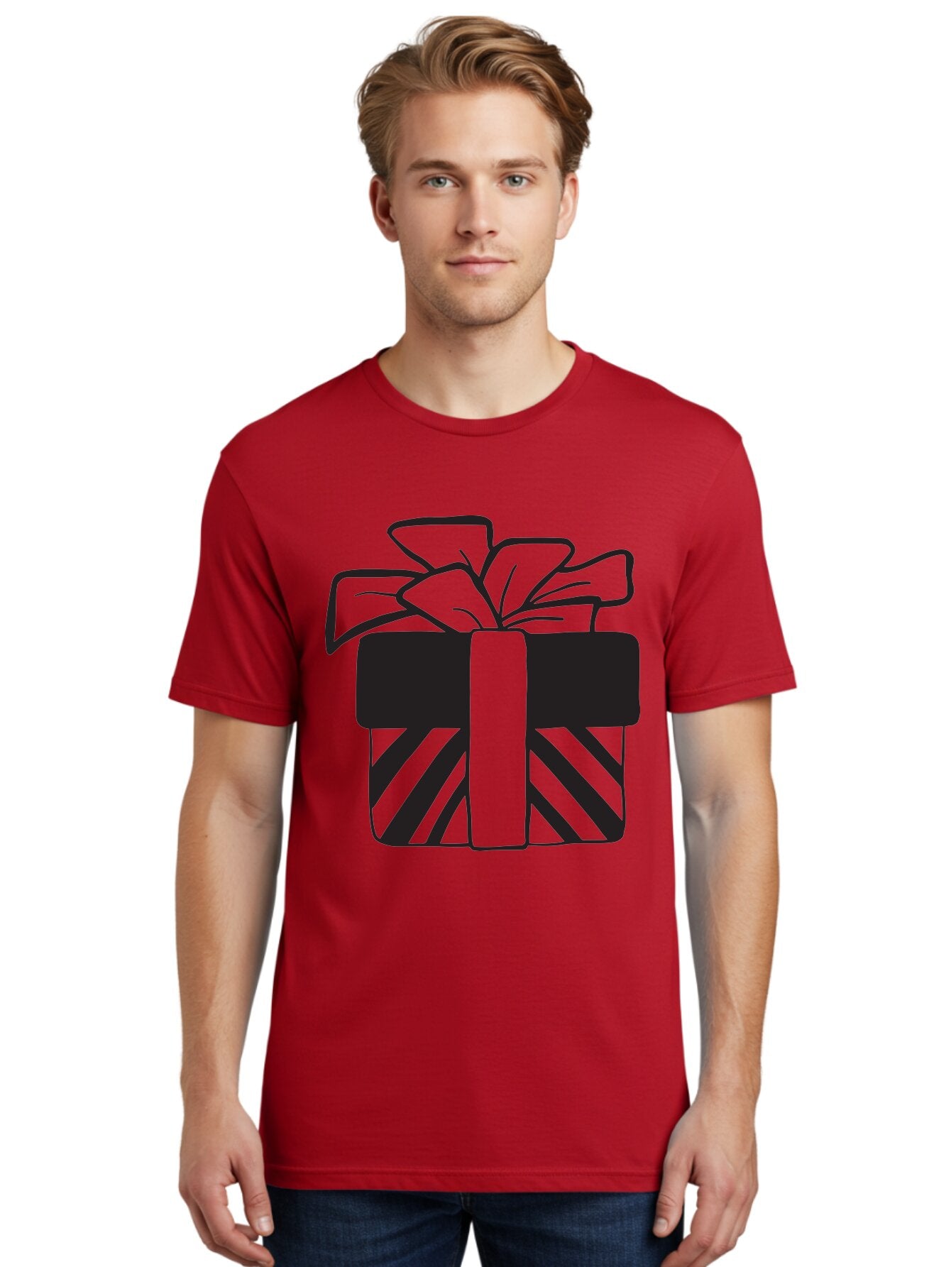 Gift-Box Men'S Graphic Tee, 100% Cotton, Comfortable Casual Summer Wear, Machine Washable, Wrapped Gift, Striped Box, Ribbon Bow, Present, Gift Giving, Holiday Present, Wrapped Present Aac753 19