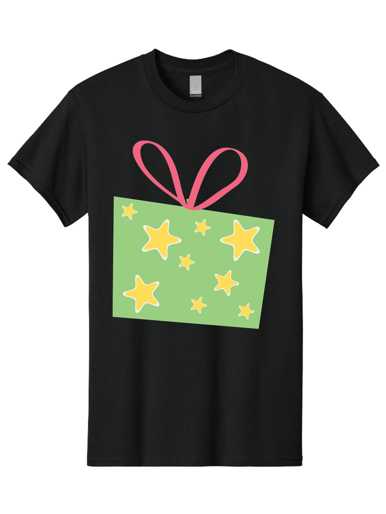 Gift-Tag-Stars Men'S Graphic Tee, 100% Cotton, Comfortable Casual Summer Wear, Machine Washable, Gift Tag, Yellow Stars, Pink Ribbon, Festive Design, Celebratory Theme, Decorative Element, Party Favor, Gift Decoration, Shiny Stars Aac754 29