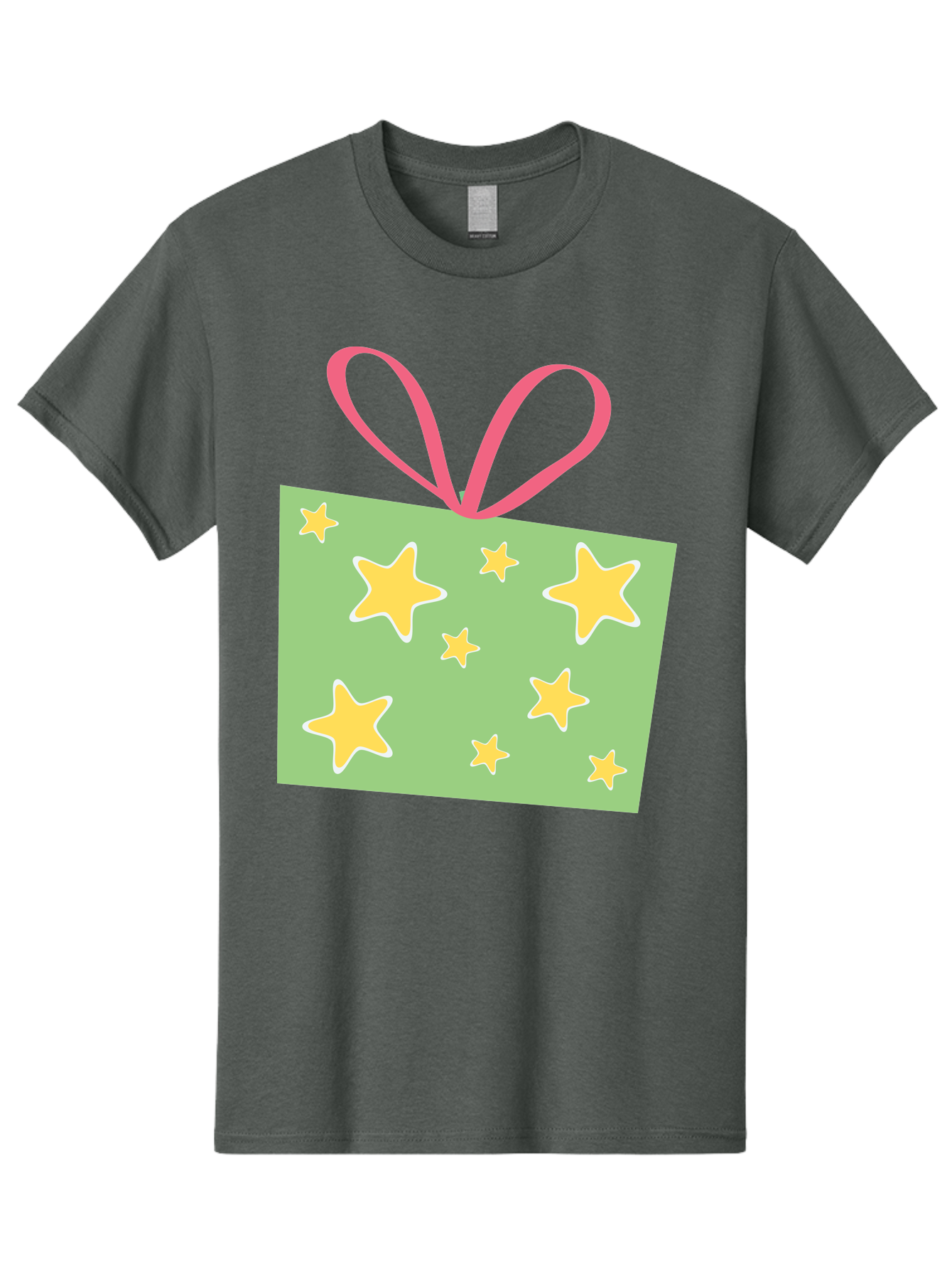Gift-Tag-Stars Men'S Graphic Tee, 100% Cotton, Comfortable Casual Summer Wear, Machine Washable, Gift Tag, Yellow Stars, Pink Ribbon, Festive Design, Celebratory Theme, Decorative Element, Party Favor, Gift Decoration, Shiny Stars Aac754 7
