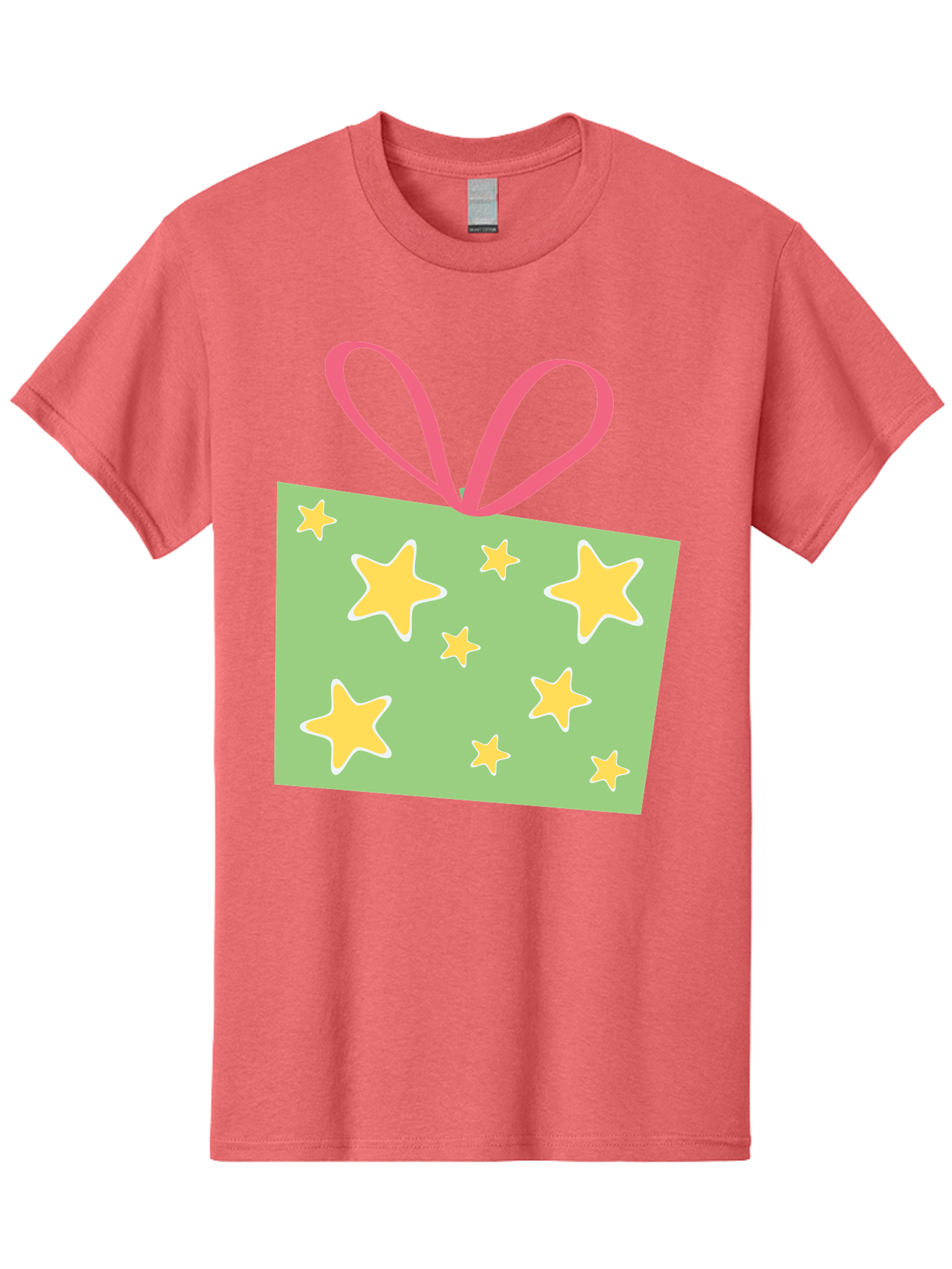 Gift-Tag-Stars Men'S Graphic Tee, 100% Cotton, Comfortable Casual Summer Wear, Machine Washable, Gift Tag, Yellow Stars, Pink Ribbon, Festive Design, Celebratory Theme, Decorative Element, Party Favor, Gift Decoration, Shiny Stars Aac754 11