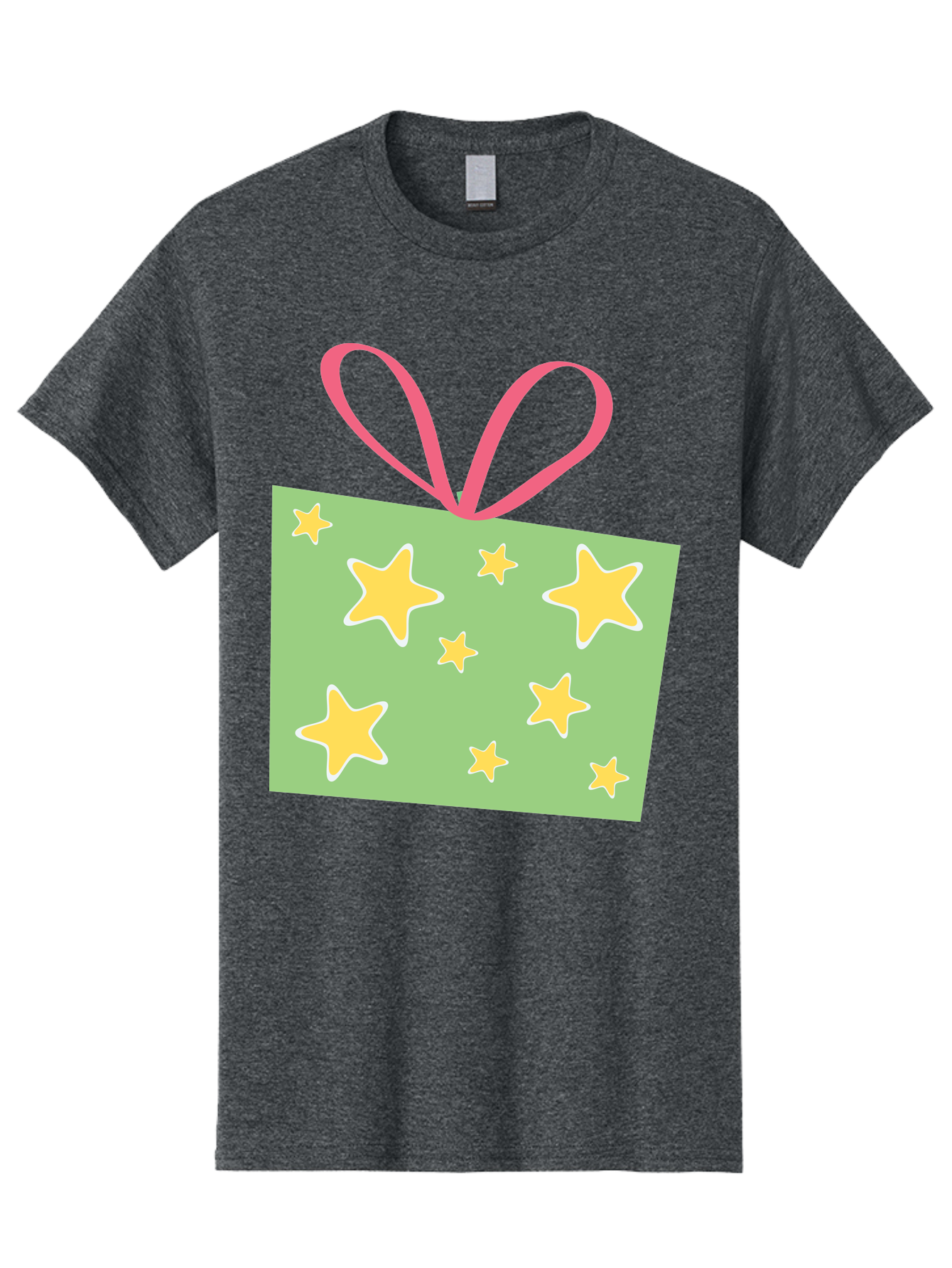 Gift-Tag-Stars Men'S Graphic Tee, 100% Cotton, Comfortable Casual Summer Wear, Machine Washable, Gift Tag, Yellow Stars, Pink Ribbon, Festive Design, Celebratory Theme, Decorative Element, Party Favor, Gift Decoration, Shiny Stars Aac754 15