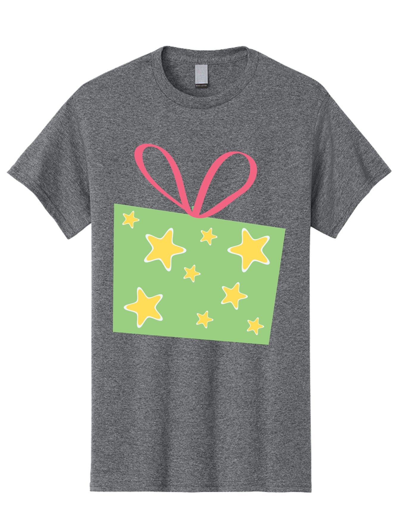 Gift-Tag-Stars Men'S Graphic Tee, 100% Cotton, Comfortable Casual Summer Wear, Machine Washable, Gift Tag, Yellow Stars, Pink Ribbon, Festive Design, Celebratory Theme, Decorative Element, Party Favor, Gift Decoration, Shiny Stars Aac754 10