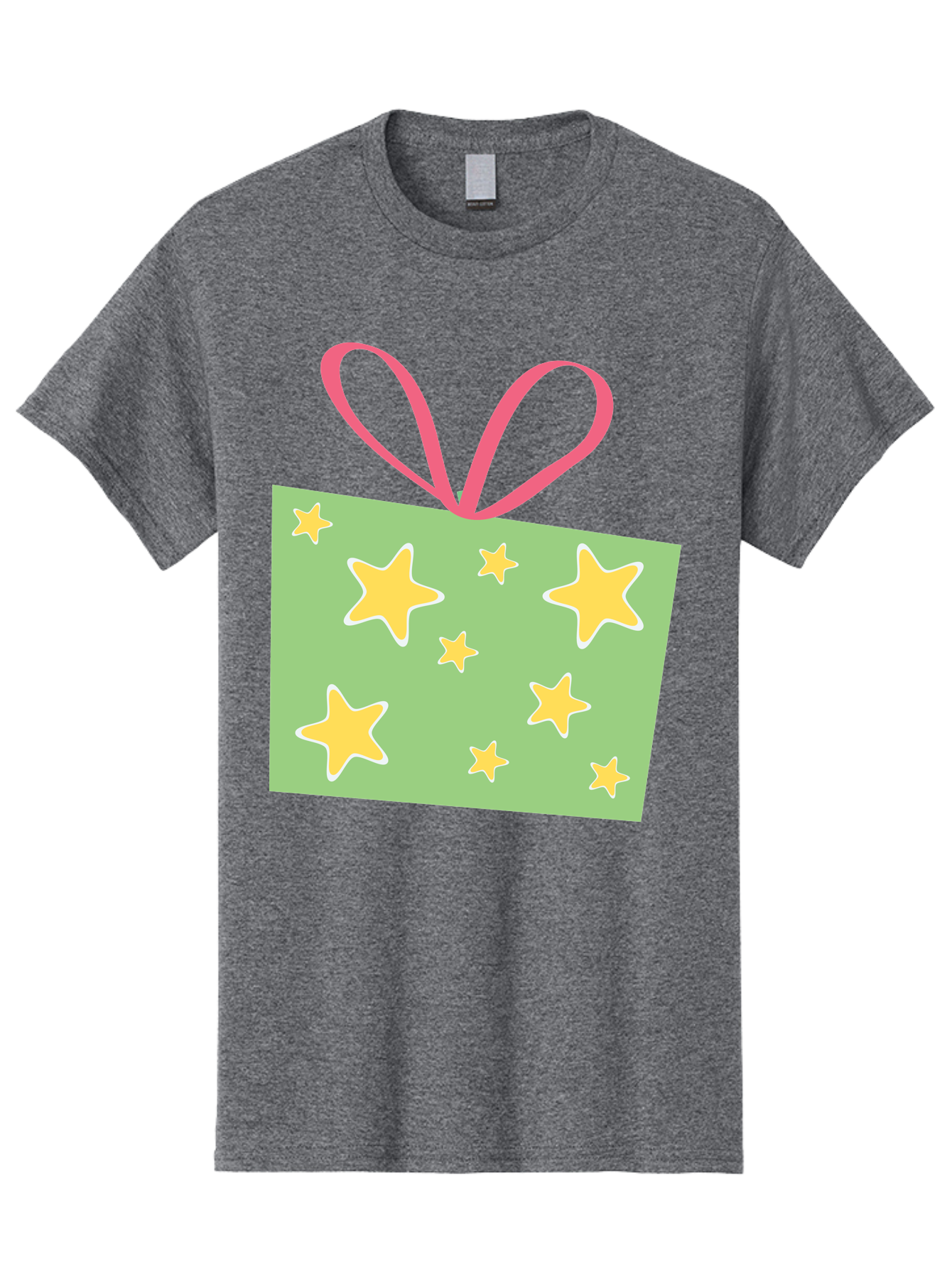 Gift-Tag-Stars Men'S Graphic Tee, 100% Cotton, Comfortable Casual Summer Wear, Machine Washable, Gift Tag, Yellow Stars, Pink Ribbon, Festive Design, Celebratory Theme, Decorative Element, Party Favor, Gift Decoration, Shiny Stars Aac754 27