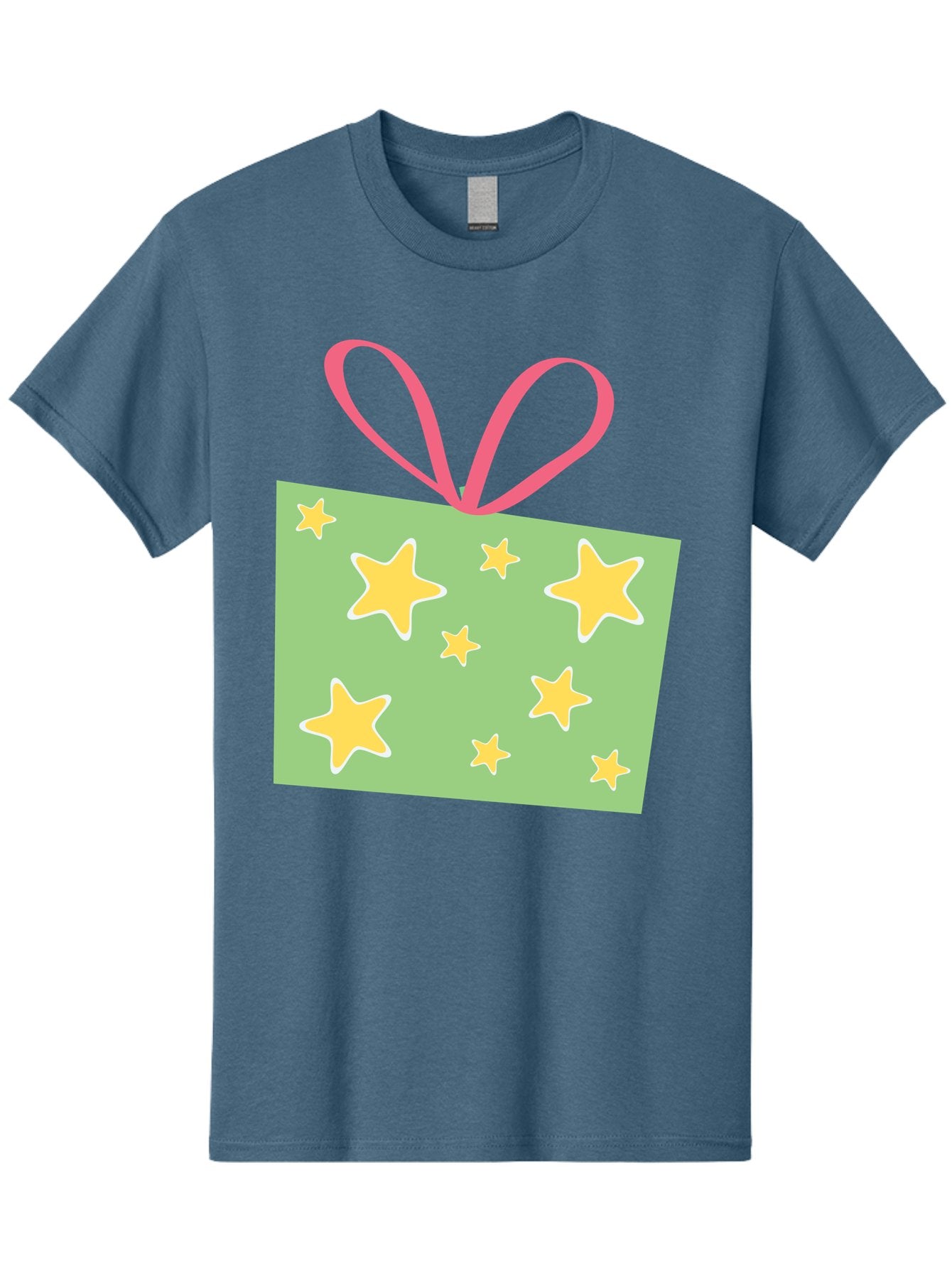 Gift-Tag-Stars Men'S Graphic Tee, 100% Cotton, Comfortable Casual Summer Wear, Machine Washable, Gift Tag, Yellow Stars, Pink Ribbon, Festive Design, Celebratory Theme, Decorative Element, Party Favor, Gift Decoration, Shiny Stars Aac754