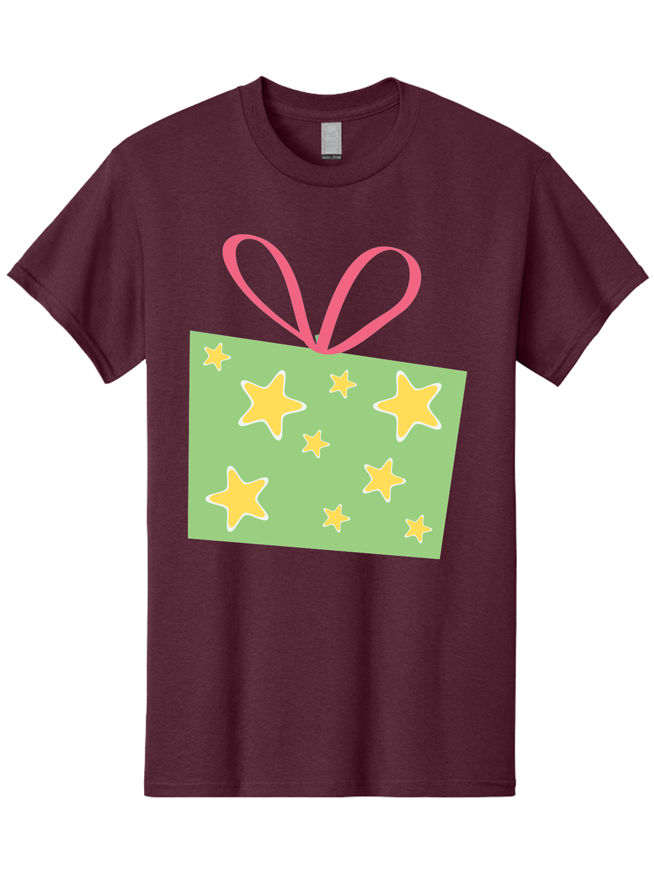 Gift-Tag-Stars Men'S Graphic Tee, 100% Cotton, Comfortable Casual Summer Wear, Machine Washable, Gift Tag, Yellow Stars, Pink Ribbon, Festive Design, Celebratory Theme, Decorative Element, Party Favor, Gift Decoration, Shiny Stars Aac754 9
