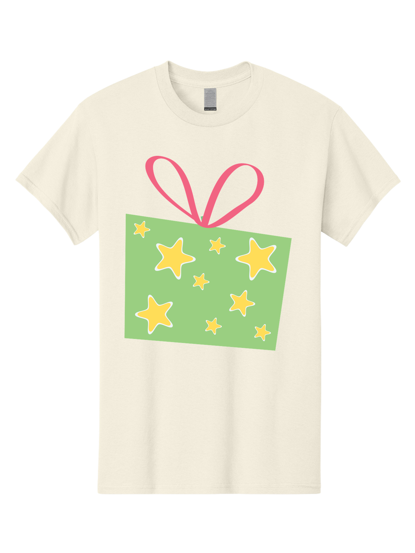 Gift-Tag-Stars Men'S Graphic Tee, 100% Cotton, Comfortable Casual Summer Wear, Machine Washable, Gift Tag, Yellow Stars, Pink Ribbon, Festive Design, Celebratory Theme, Decorative Element, Party Favor, Gift Decoration, Shiny Stars Aac754 17