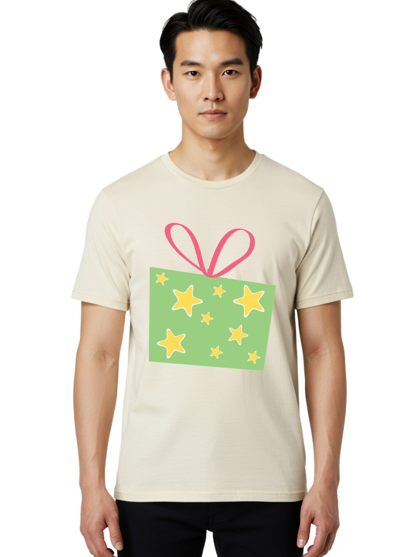 Gift-Tag-Stars Men'S Graphic Tee, 100% Cotton, Comfortable Casual Summer Wear, Machine Washable, Gift Tag, Yellow Stars, Pink Ribbon, Festive Design, Celebratory Theme, Decorative Element, Party Favor, Gift Decoration, Shiny Stars Aac754 18