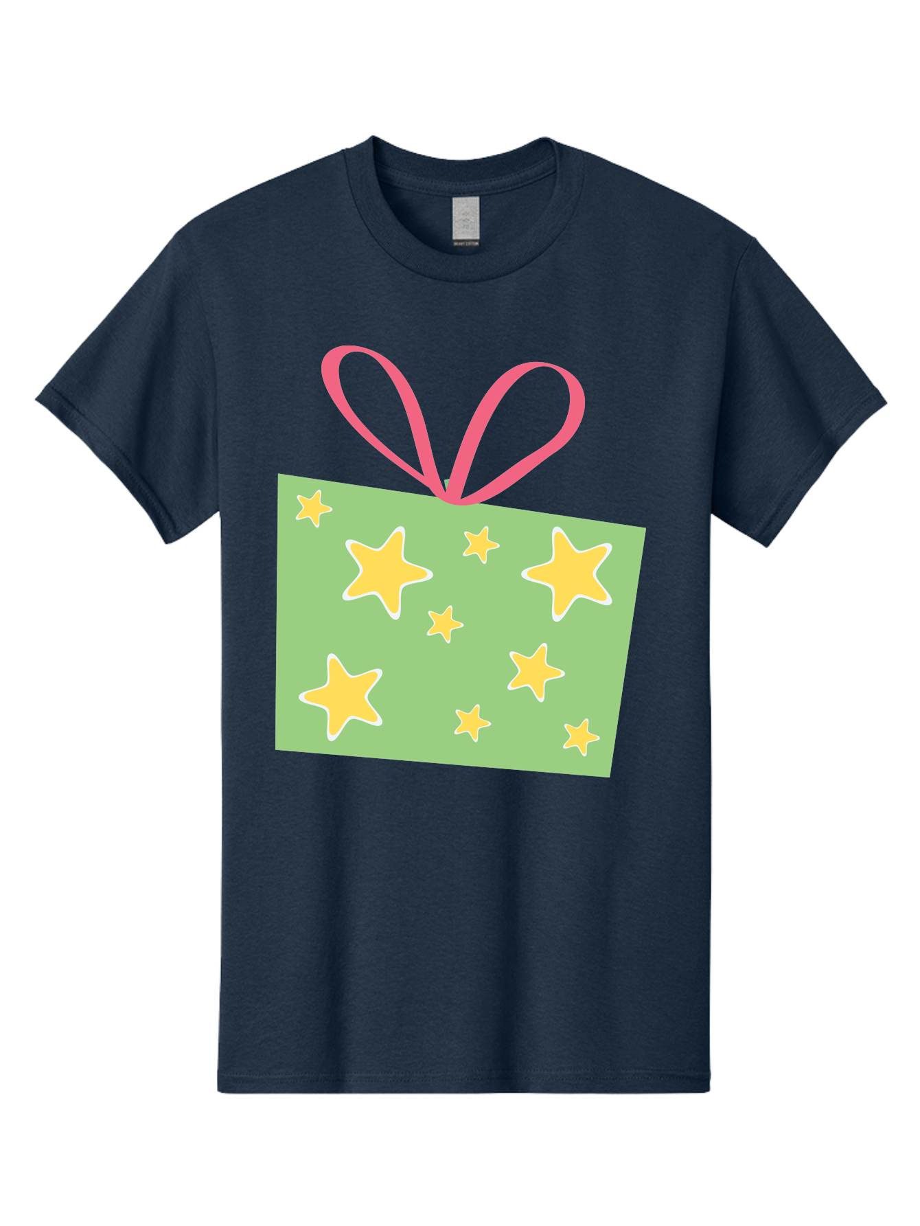 Gift-Tag-Stars Men'S Graphic Tee, 100% Cotton, Comfortable Casual Summer Wear, Machine Washable, Gift Tag, Yellow Stars, Pink Ribbon, Festive Design, Celebratory Theme, Decorative Element, Party Favor, Gift Decoration, Shiny Stars Aac754 23