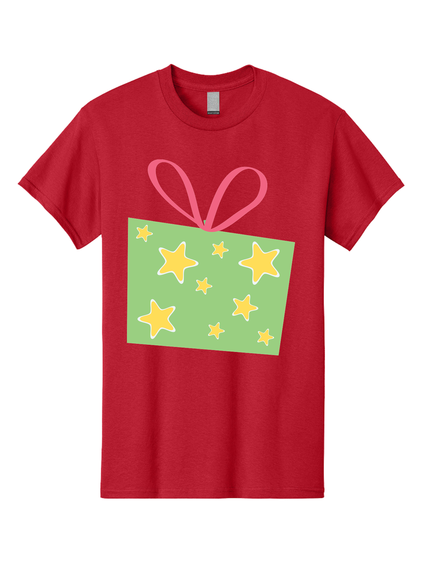 Gift-Tag-Stars Men'S Graphic Tee, 100% Cotton, Comfortable Casual Summer Wear, Machine Washable, Gift Tag, Yellow Stars, Pink Ribbon, Festive Design, Celebratory Theme, Decorative Element, Party Favor, Gift Decoration, Shiny Stars Aac754 25