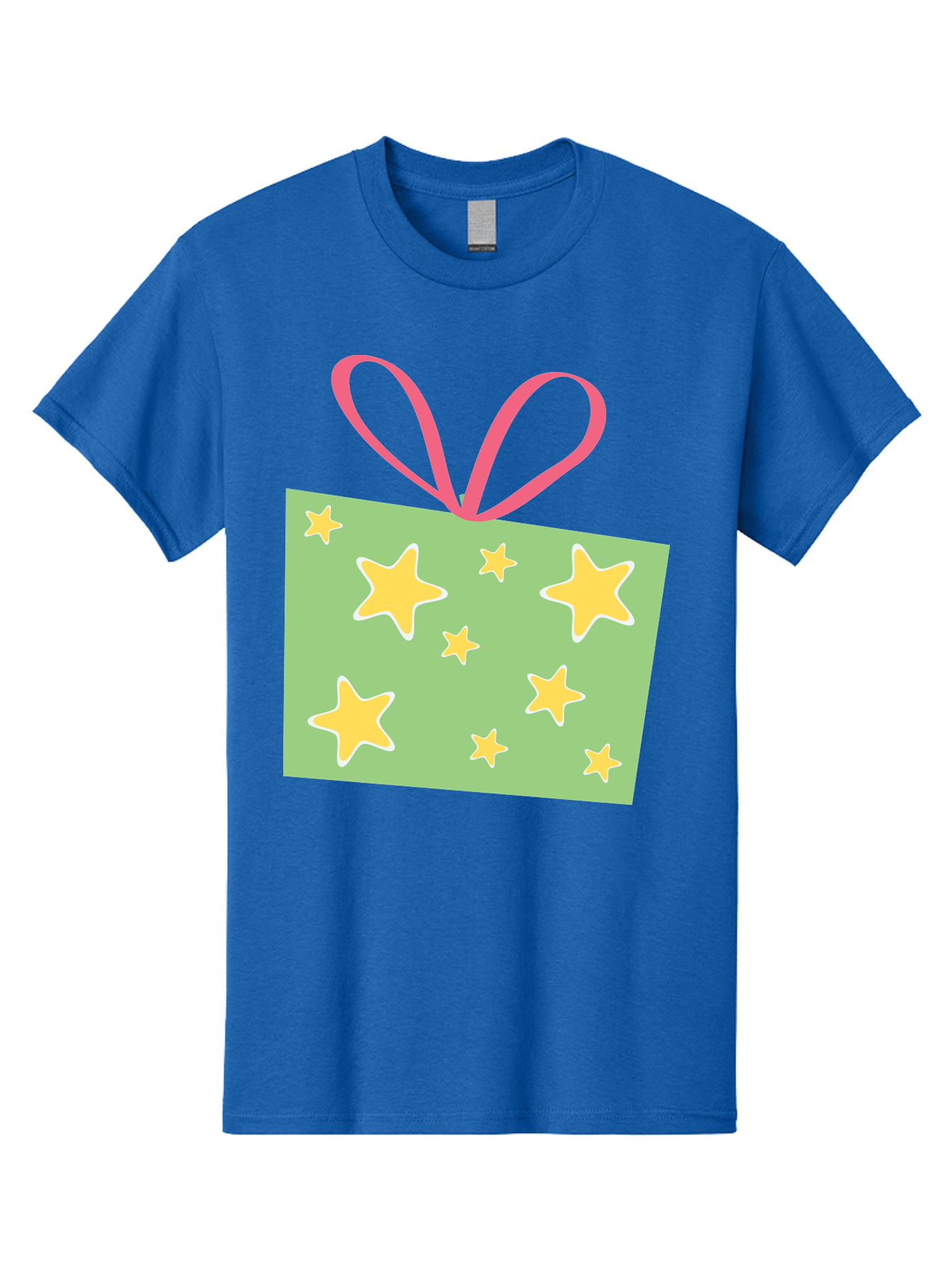 Gift-Tag-Stars Men'S Graphic Tee, 100% Cotton, Comfortable Casual Summer Wear, Machine Washable, Gift Tag, Yellow Stars, Pink Ribbon, Festive Design, Celebratory Theme, Decorative Element, Party Favor, Gift Decoration, Shiny Stars Aac754 13