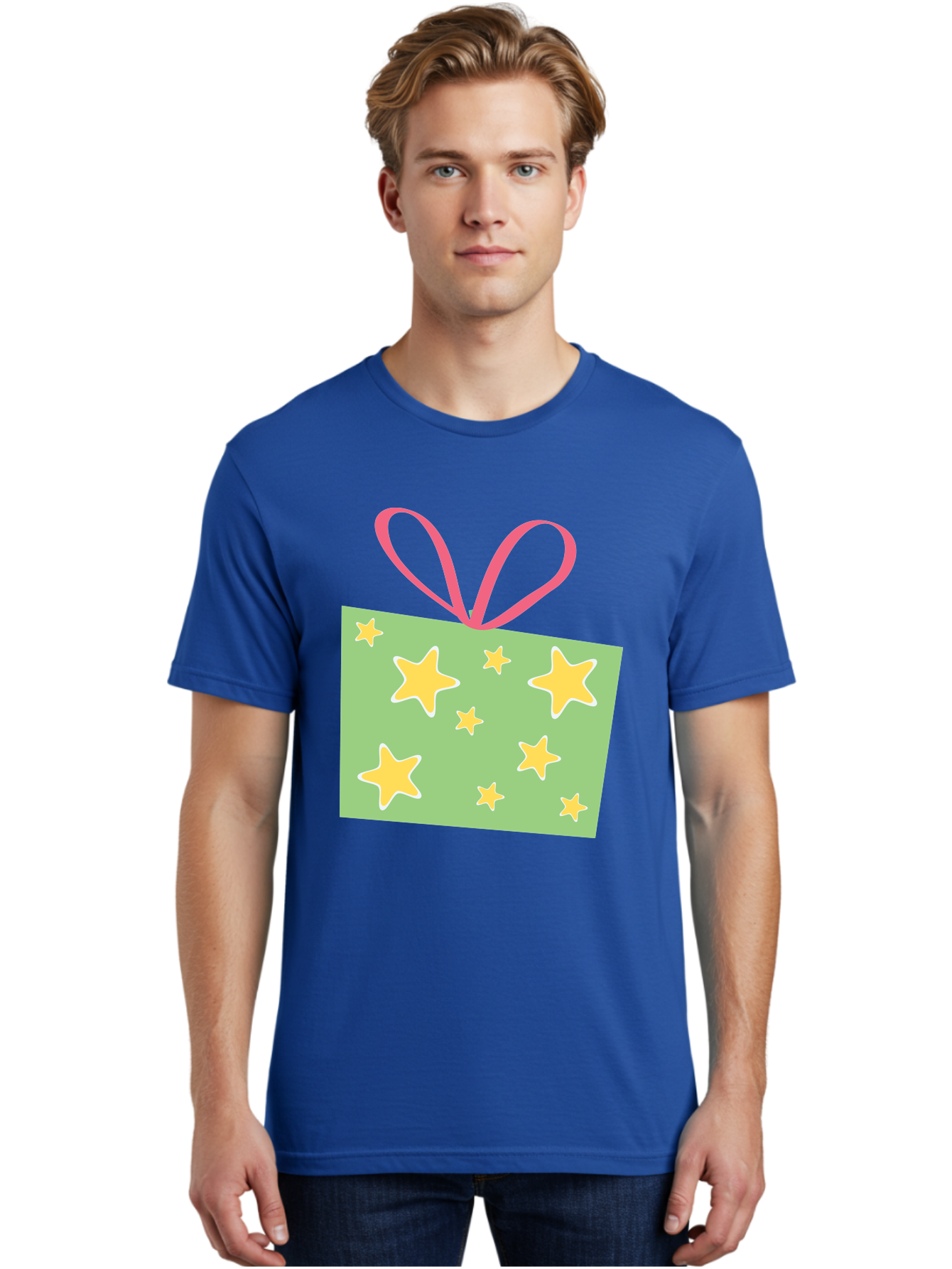 Gift-Tag-Stars Men'S Graphic Tee, 100% Cotton, Comfortable Casual Summer Wear, Machine Washable, Gift Tag, Yellow Stars, Pink Ribbon, Festive Design, Celebratory Theme, Decorative Element, Party Favor, Gift Decoration, Shiny Stars Aac754 14
