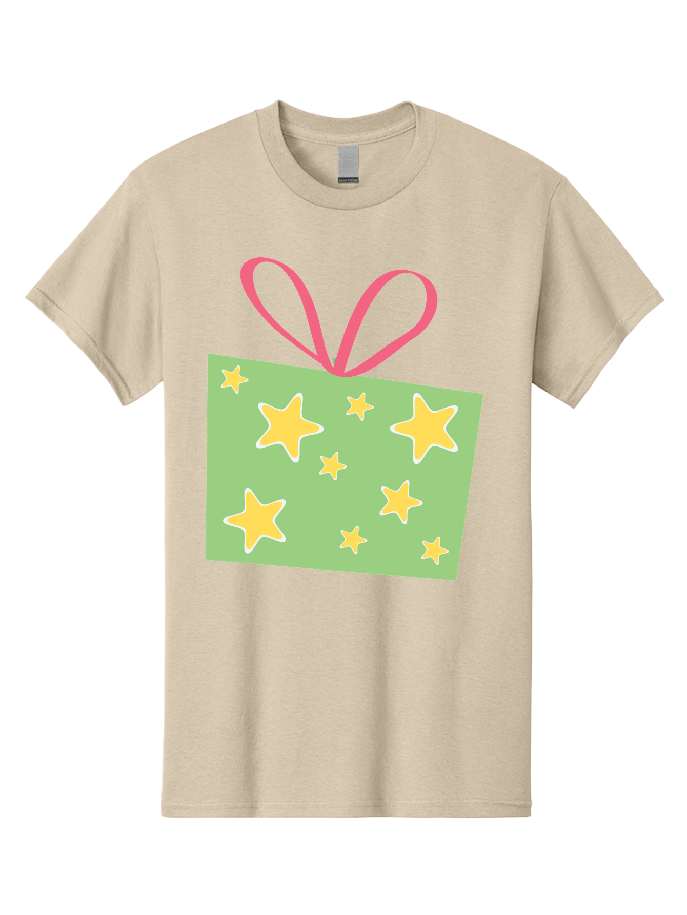 Gift-Tag-Stars Men'S Graphic Tee, 100% Cotton, Comfortable Casual Summer Wear, Machine Washable, Gift Tag, Yellow Stars, Pink Ribbon, Festive Design, Celebratory Theme, Decorative Element, Party Favor, Gift Decoration, Shiny Stars Aac754 5