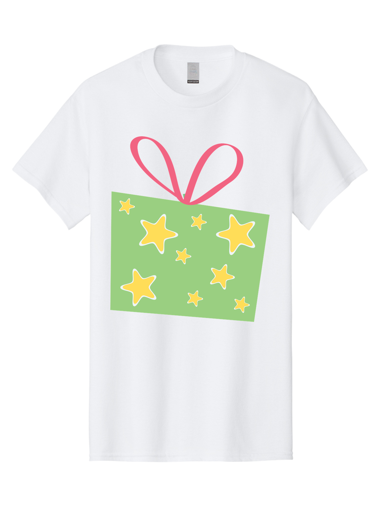 Gift-Tag-Stars Men'S Graphic Tee, 100% Cotton, Comfortable Casual Summer Wear, Machine Washable, Gift Tag, Yellow Stars, Pink Ribbon, Festive Design, Celebratory Theme, Decorative Element, Party Favor, Gift Decoration, Shiny Stars Aac754 3