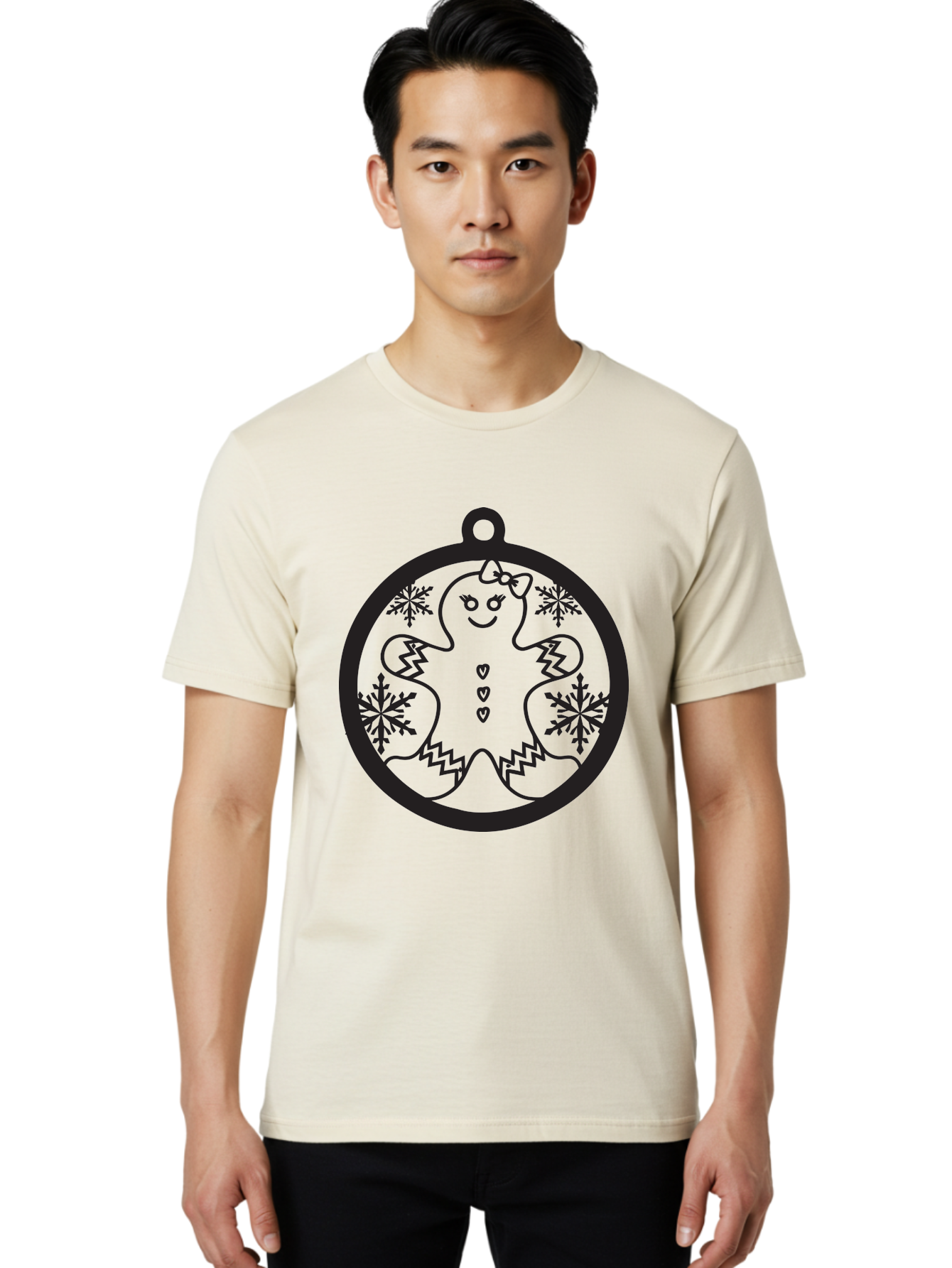Gingerbread-Man-Ornament Men'S Graphic Tee, 100% Cotton, Comfortable Casual Summer Wear, Machine Washable, Gingerbread Man, Christmas Ornament, Festive Decor, Holiday Cheer, Winter Wonderland, Sweet Treats, Cookie Decoration, Charming Design, Aac755 24