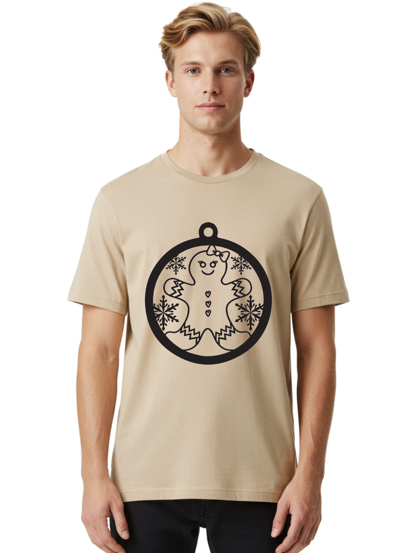Gingerbread-Man-Ornament Men'S Graphic Tee, 100% Cotton, Comfortable Casual Summer Wear, Machine Washable, Gingerbread Man, Christmas Ornament, Festive Decor, Holiday Cheer, Winter Wonderland, Sweet Treats, Cookie Decoration, Charming Design, Aac755