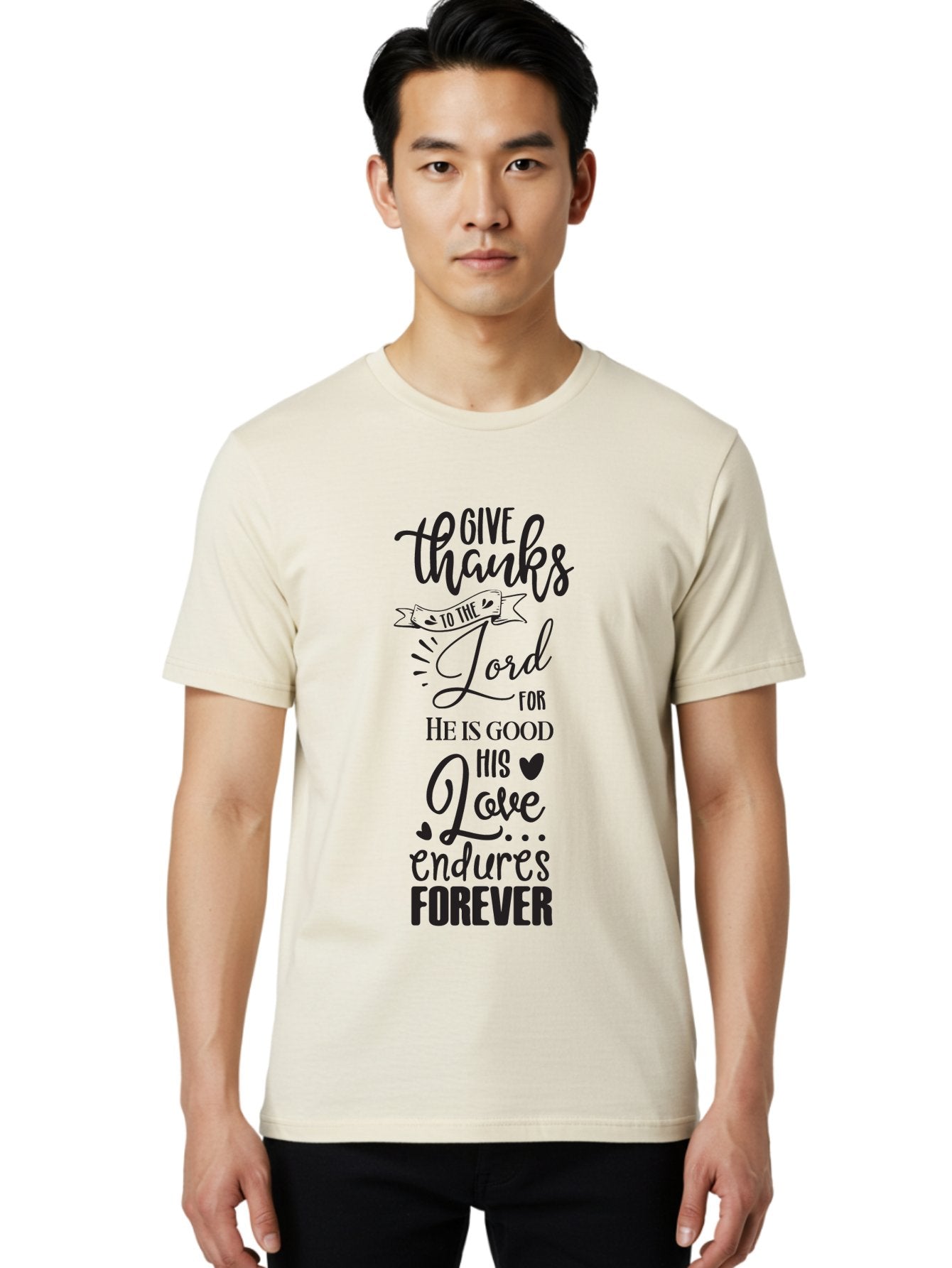 Give-Thanks-To-The-Lord Men'S Graphic Tee, 100% Cotton, Comfortable Casual Summer Wear, Machine Washable, Give Thanks To The Lord, Inspirational Quote, Bible Verse, Motivational Phrase, Gratitude, Faith, Spirituality, Christian Values, Aac758 22