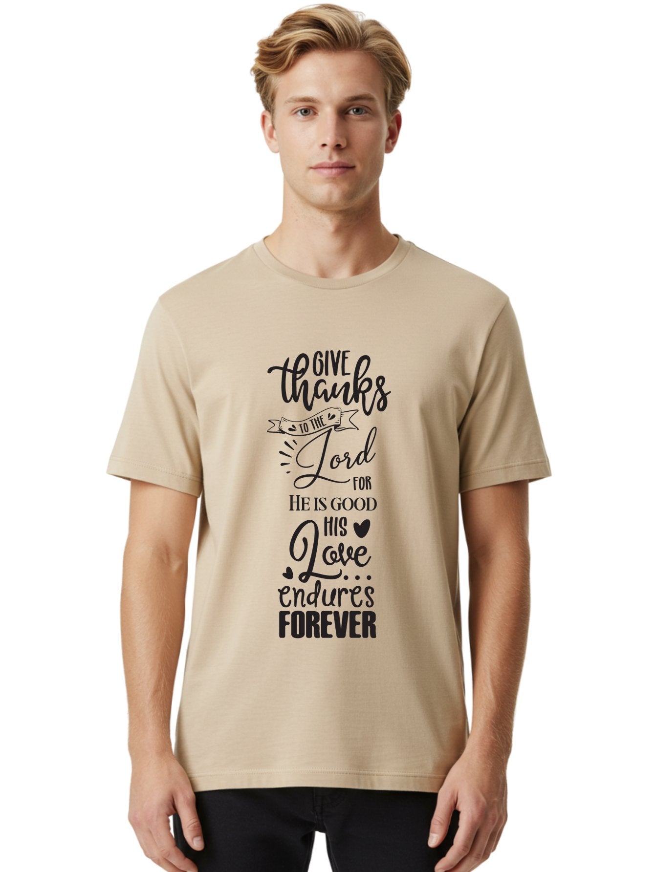 Give-Thanks-To-The-Lord Men'S Graphic Tee, 100% Cotton, Comfortable Casual Summer Wear, Machine Washable, Give Thanks To The Lord, Inspirational Quote, Bible Verse, Motivational Phrase, Gratitude, Faith, Spirituality, Christian Values, Aac758 25