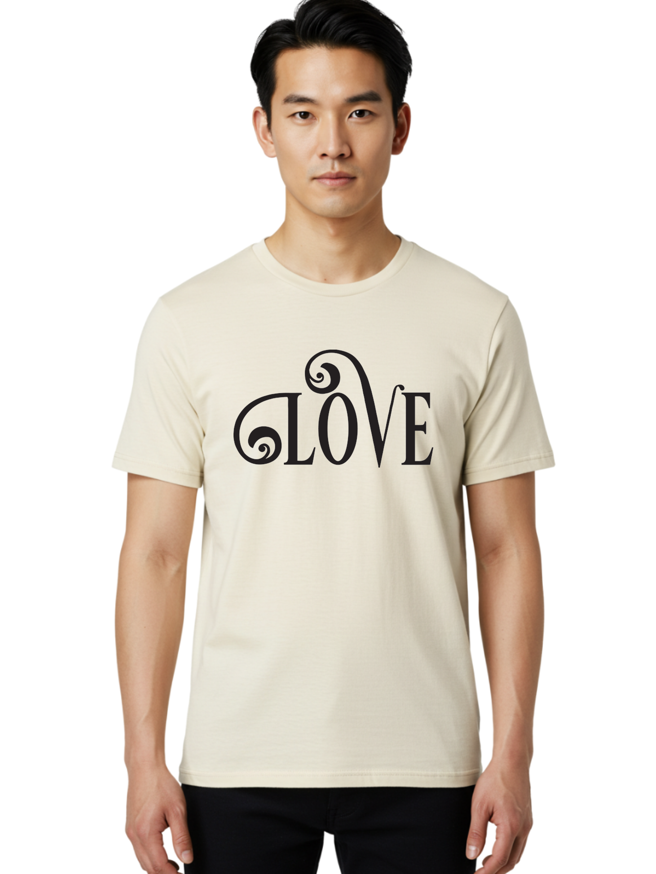 Glove Men'S Graphic Tee, 100% Cotton, Comfortable Casual Summer Wear, Machine Washable, Love Typography, Decorative Lettering, Swirly Design, Black Text, Elegant Font, Whimsical Style, Romantic Message, Stylish Graphics, Heartwarming Phrase Aac759 8