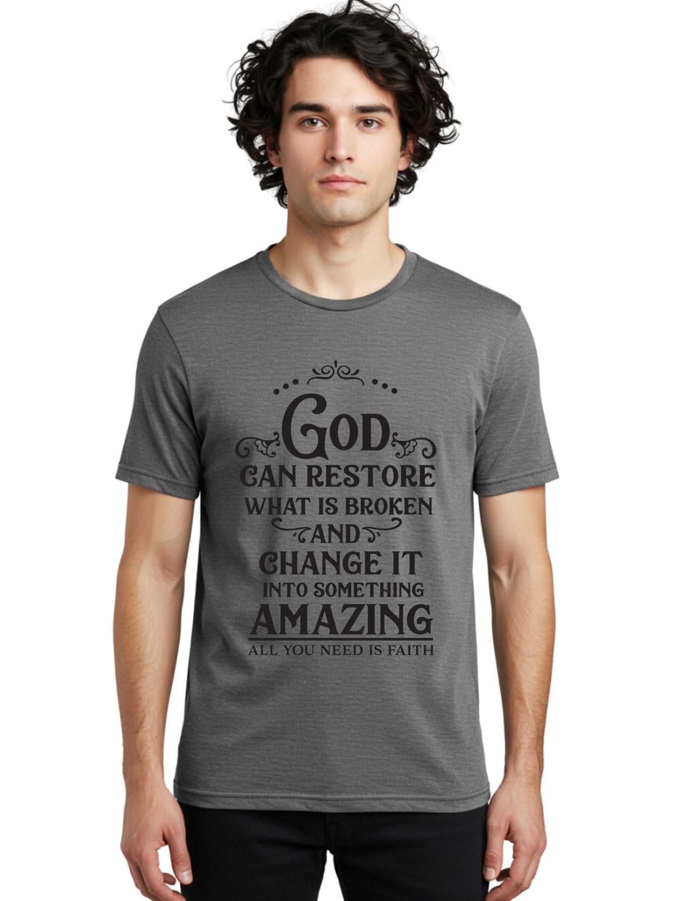 God-Can-Restore-What-Is-Broken Men'S Graphic Tee, 100% Cotton, Comfortable Casual Summer Wear, Machine Washable, Inspirational Quote, Motivational Words, Faith And Restoration, God Can Restore, Broken But Made Whole, Aac761 19