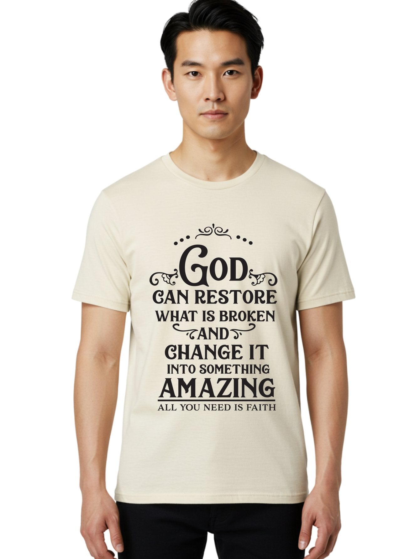God-Can-Restore-What-Is-Broken Men'S Graphic Tee, 100% Cotton, Comfortable Casual Summer Wear, Machine Washable, Inspirational Quote, Motivational Words, Faith And Restoration, God Can Restore, Broken But Made Whole, Aac761 29