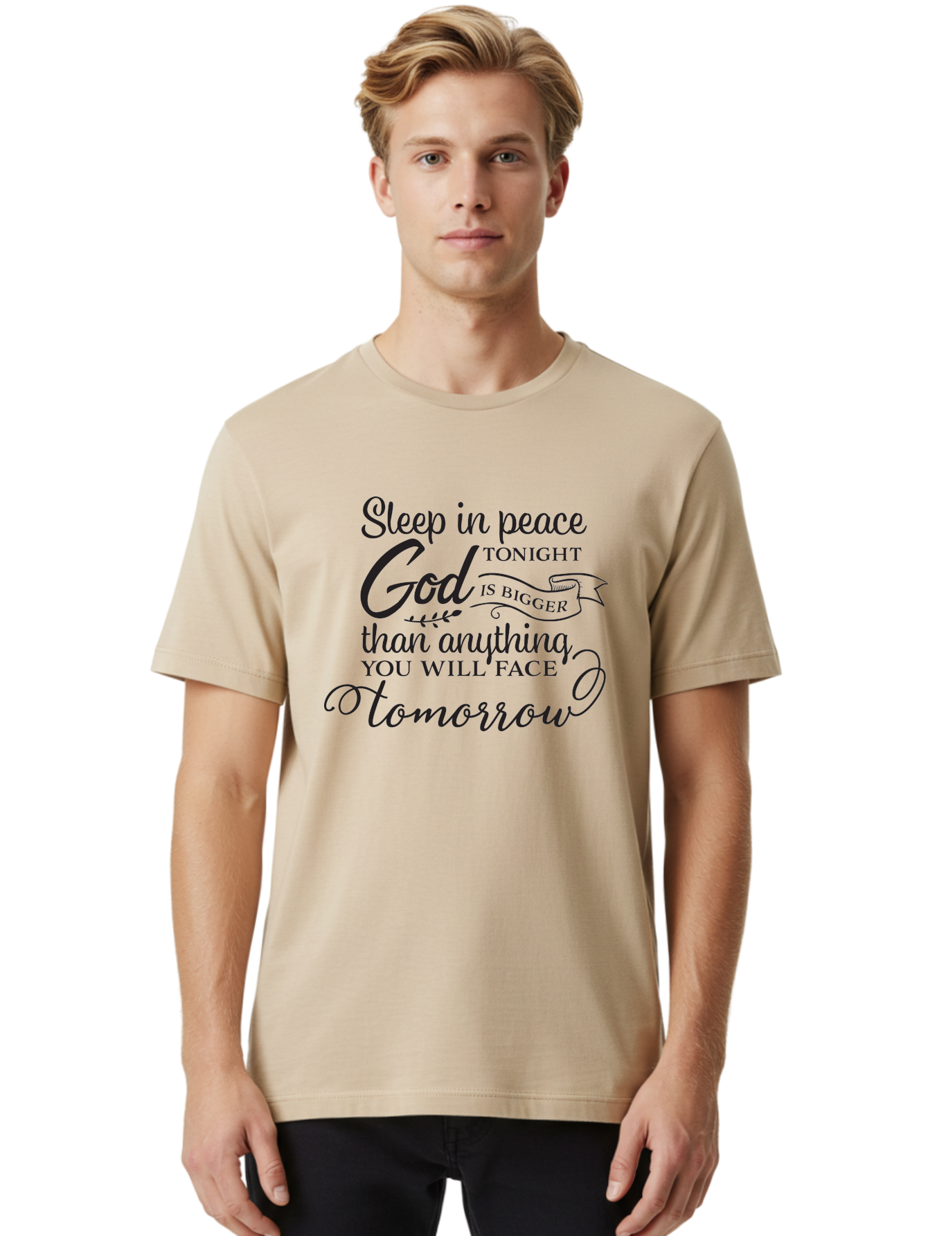 God-Is-Bigger Men'S Graphic Tee, 100% Cotton, Comfortable Casual Summer Wear, Machine Washable, Inspirational Quote, Motivational Words, God Is Bigger, Peaceful Sleep, Inspirational Sayings, Faith, Trust, Hope, Positivity, Motivation Aac763 26