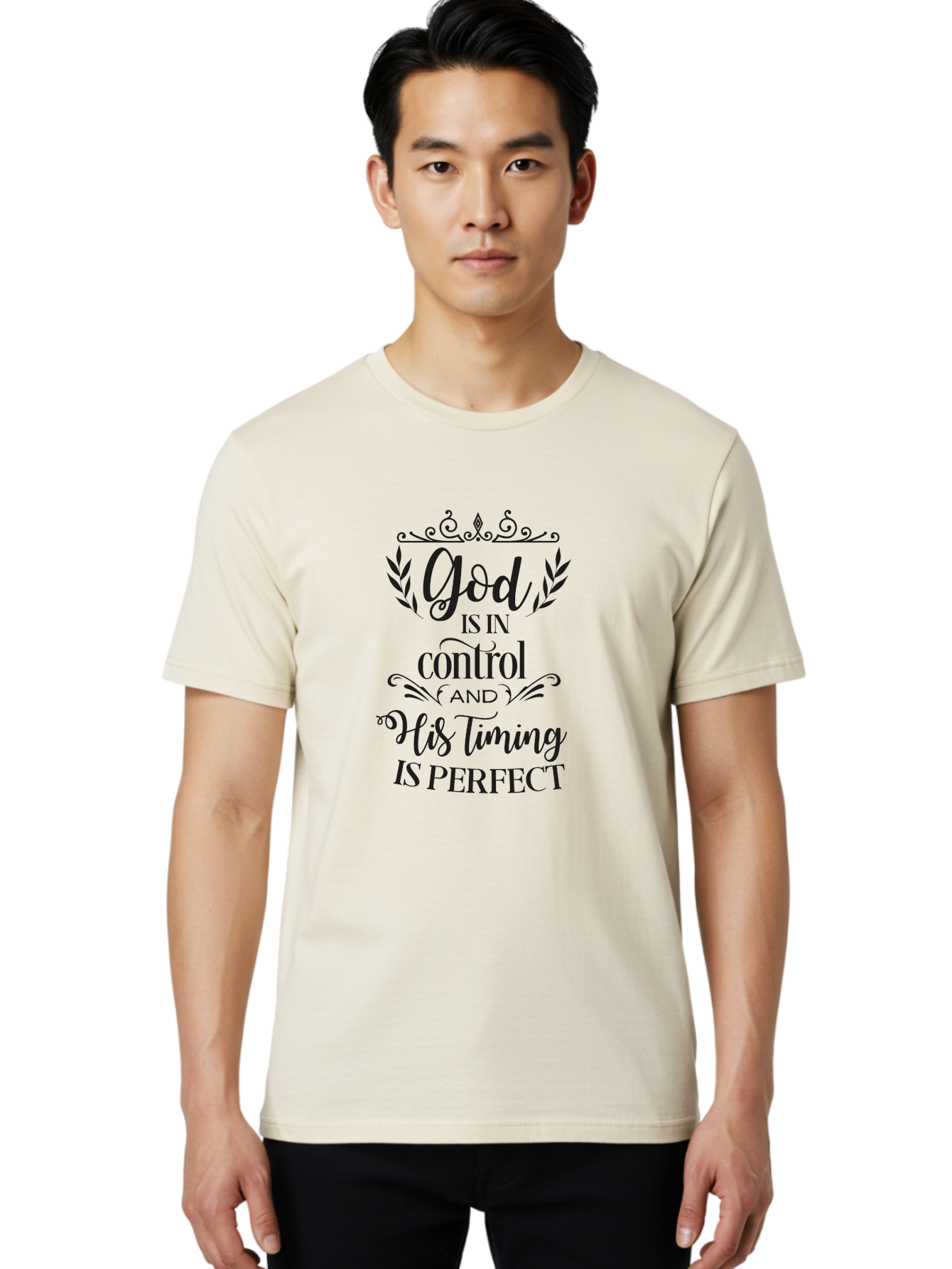 God-Is-In-Control-And-His-Timing-Is-Perfect Men'S Graphic Tee, 100% Cotton, Comfortable Casual Summer Wear, Machine Washable, Faith Quote, Inspirational Quote, Motivational Quote, Religious Quote, God Is In Control, His Timing Is Perfect, Aac764 10
