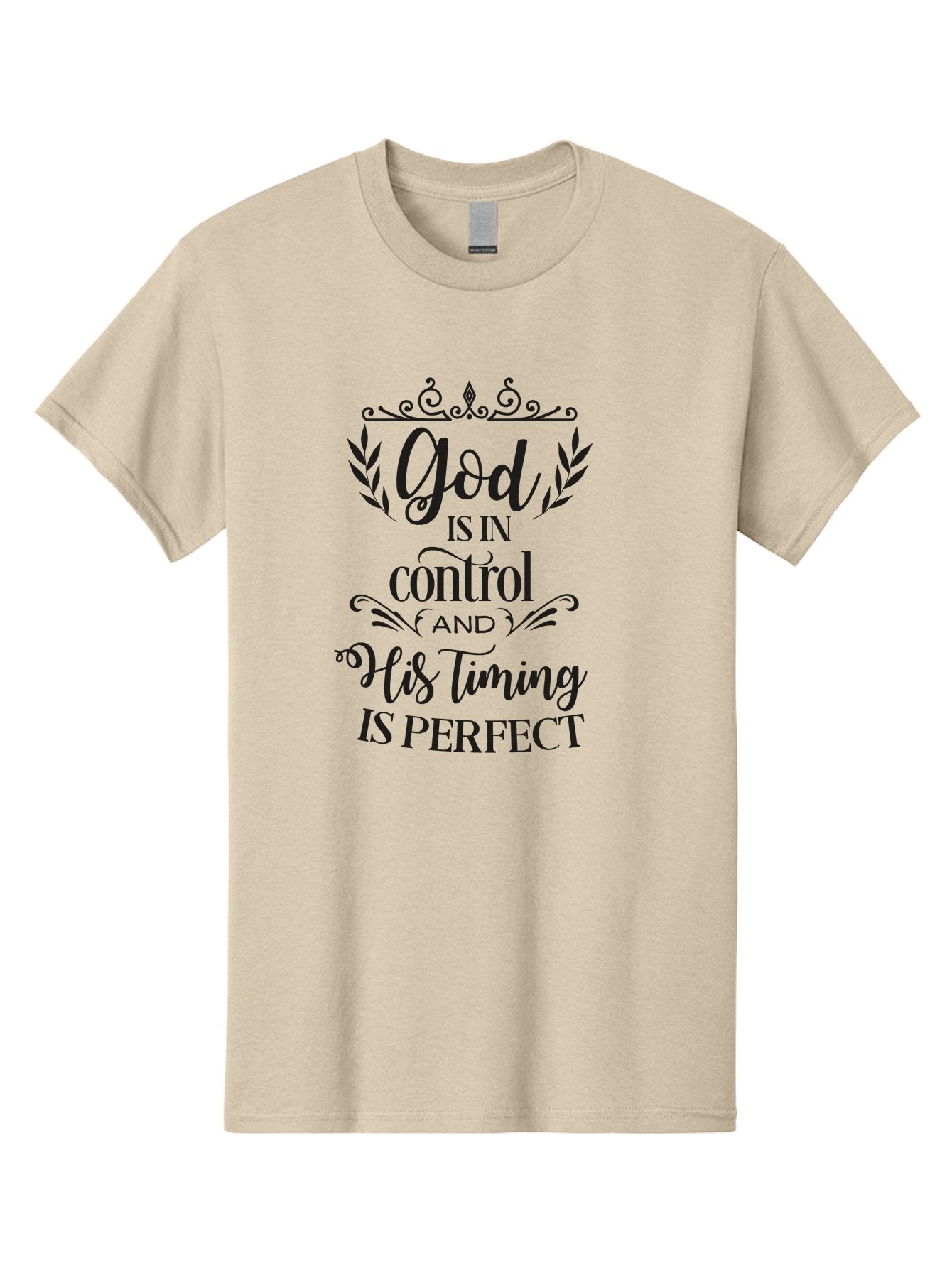 God-Is-In-Control-And-His-Timing-Is-Perfect Men'S Graphic Tee, 100% Cotton, Comfortable Casual Summer Wear, Machine Washable, Faith Quote, Inspirational Quote, Motivational Quote, Religious Quote, God Is In Control, His Timing Is Perfect, Aac764