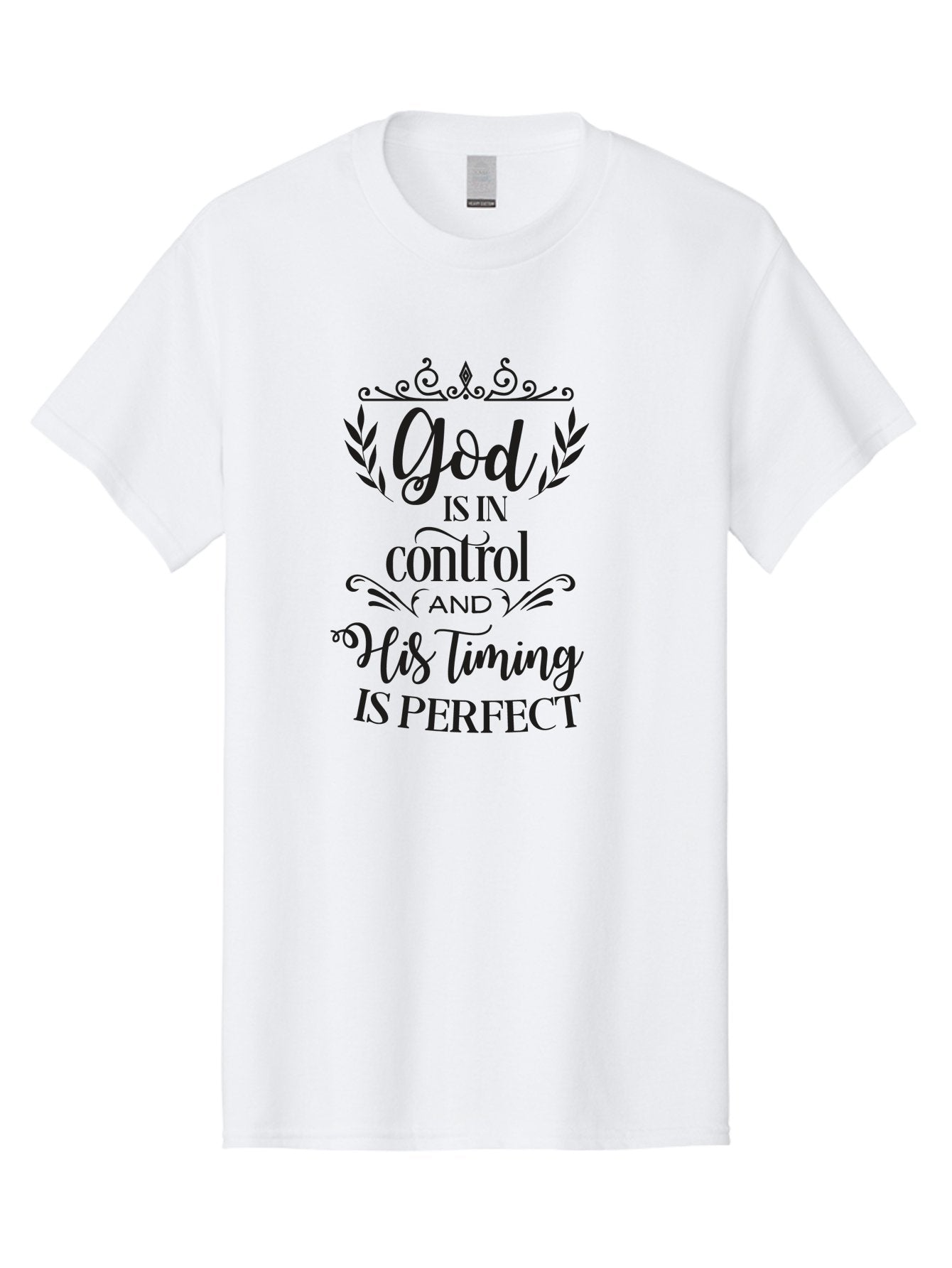 God-Is-In-Control-And-His-Timing-Is-Perfect Men'S Graphic Tee, 100% Cotton, Comfortable Casual Summer Wear, Machine Washable, Faith Quote, Inspirational Quote, Motivational Quote, Religious Quote, God Is In Control, His Timing Is Perfect, Aac764