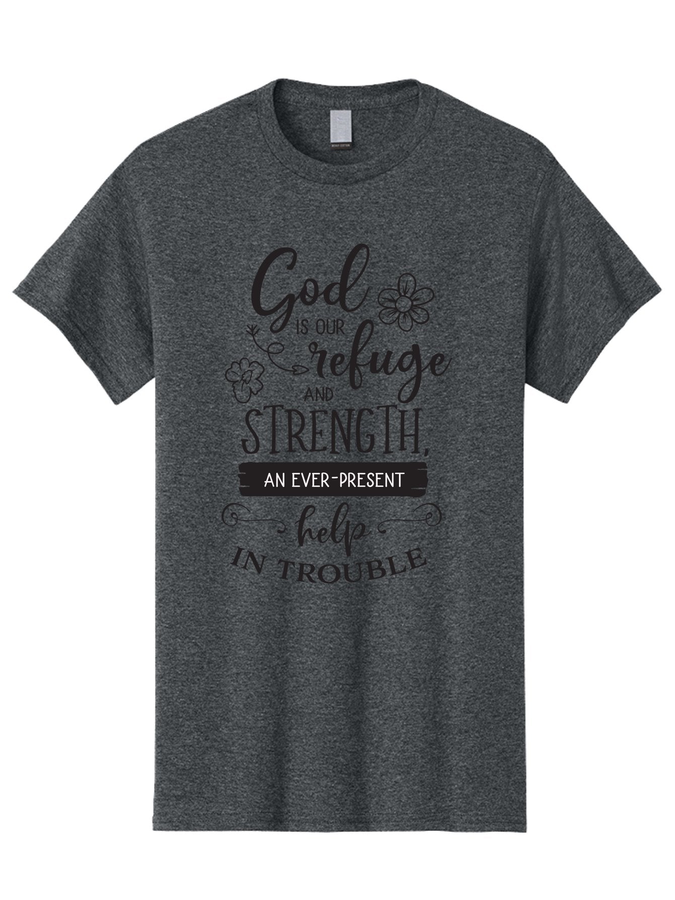 God-Is-Our-Refuge Men'S Graphic Tee, 100% Cotton, Comfortable Casual Summer Wear, Machine Washable, Inspirational Quote, Bible Verse, Motivational Words, Faith And Spirituality, Trust In God, Strength In Trouble, Refuge And Help, Aac765 11
