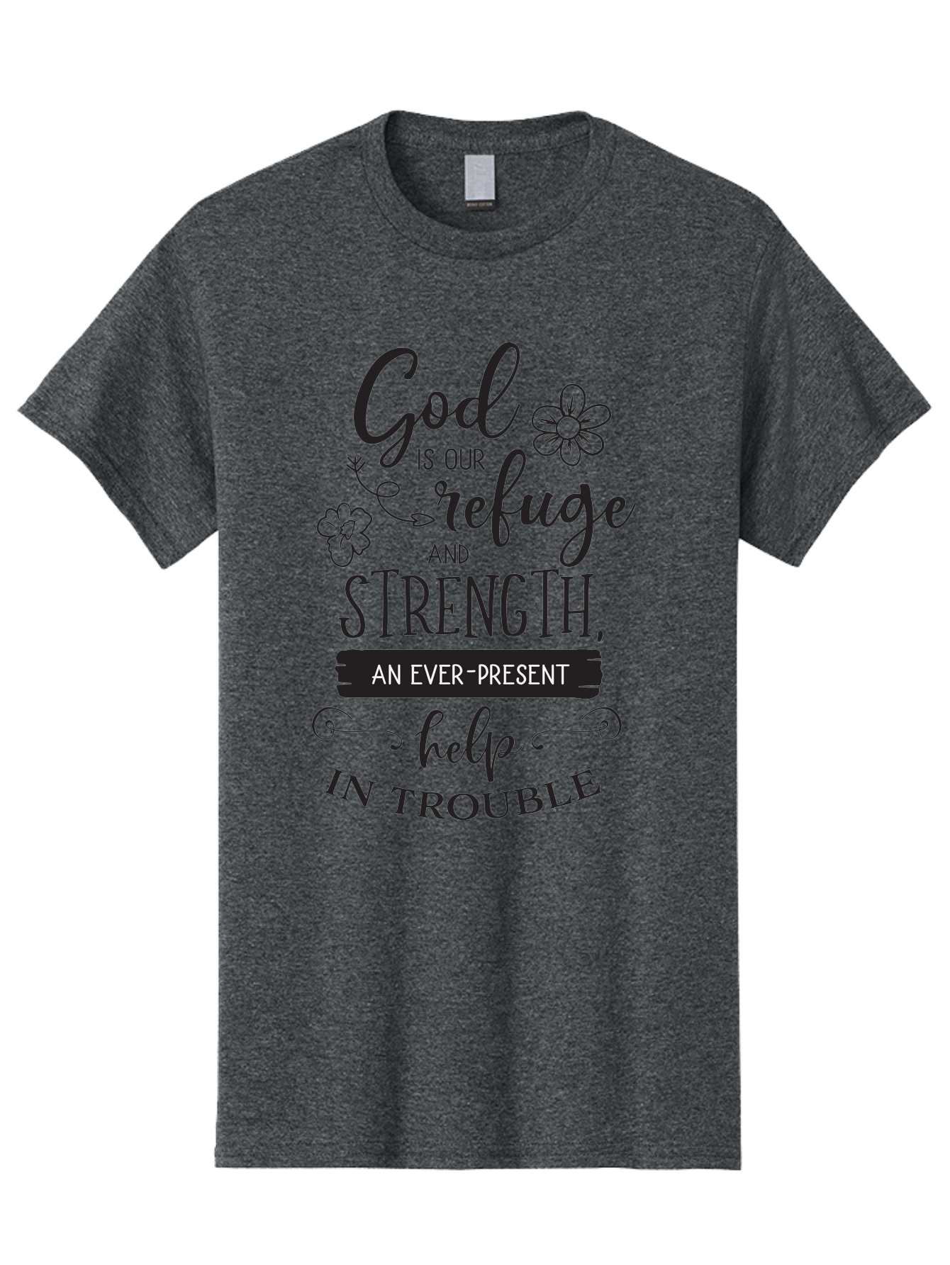 God-Is-Our-Refuge Men'S Graphic Tee, 100% Cotton, Comfortable Casual Summer Wear, Machine Washable, Inspirational Quote, Bible Verse, Motivational Words, Faith And Spirituality, Trust In God, Strength In Trouble, Refuge And Help, Aac765 7
