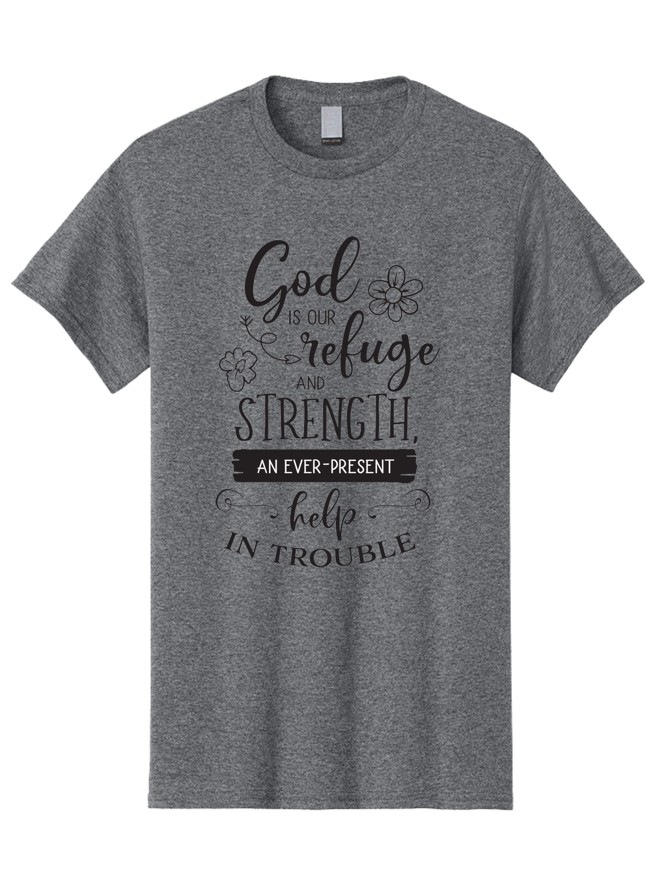 God-Is-Our-Refuge Men'S Graphic Tee, 100% Cotton, Comfortable Casual Summer Wear, Machine Washable, Inspirational Quote, Bible Verse, Motivational Words, Faith And Spirituality, Trust In God, Strength In Trouble, Refuge And Help, Aac765 21