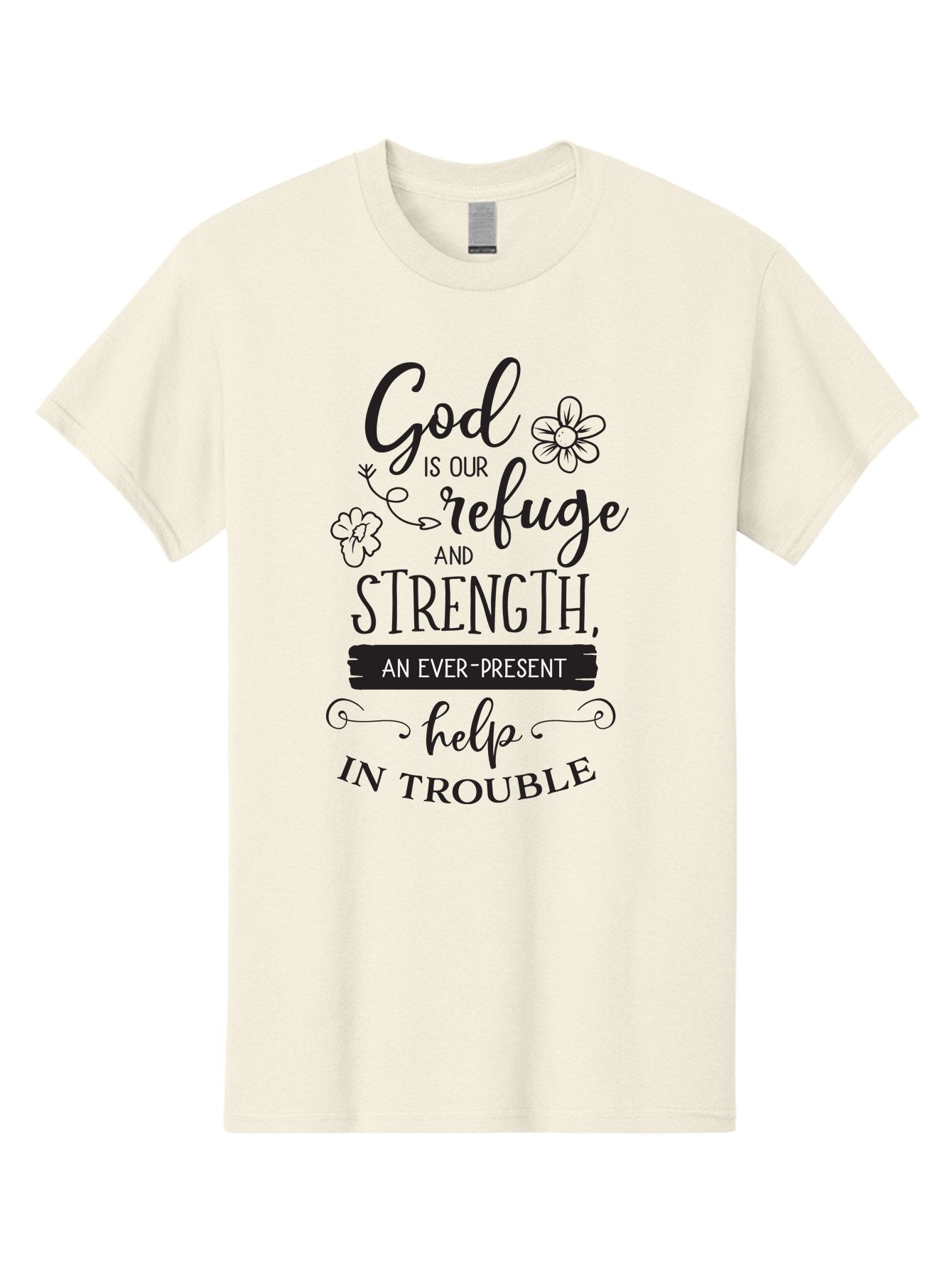 God-Is-Our-Refuge Men'S Graphic Tee, 100% Cotton, Comfortable Casual Summer Wear, Machine Washable, Inspirational Quote, Bible Verse, Motivational Words, Faith And Spirituality, Trust In God, Strength In Trouble, Refuge And Help, Aac765 15