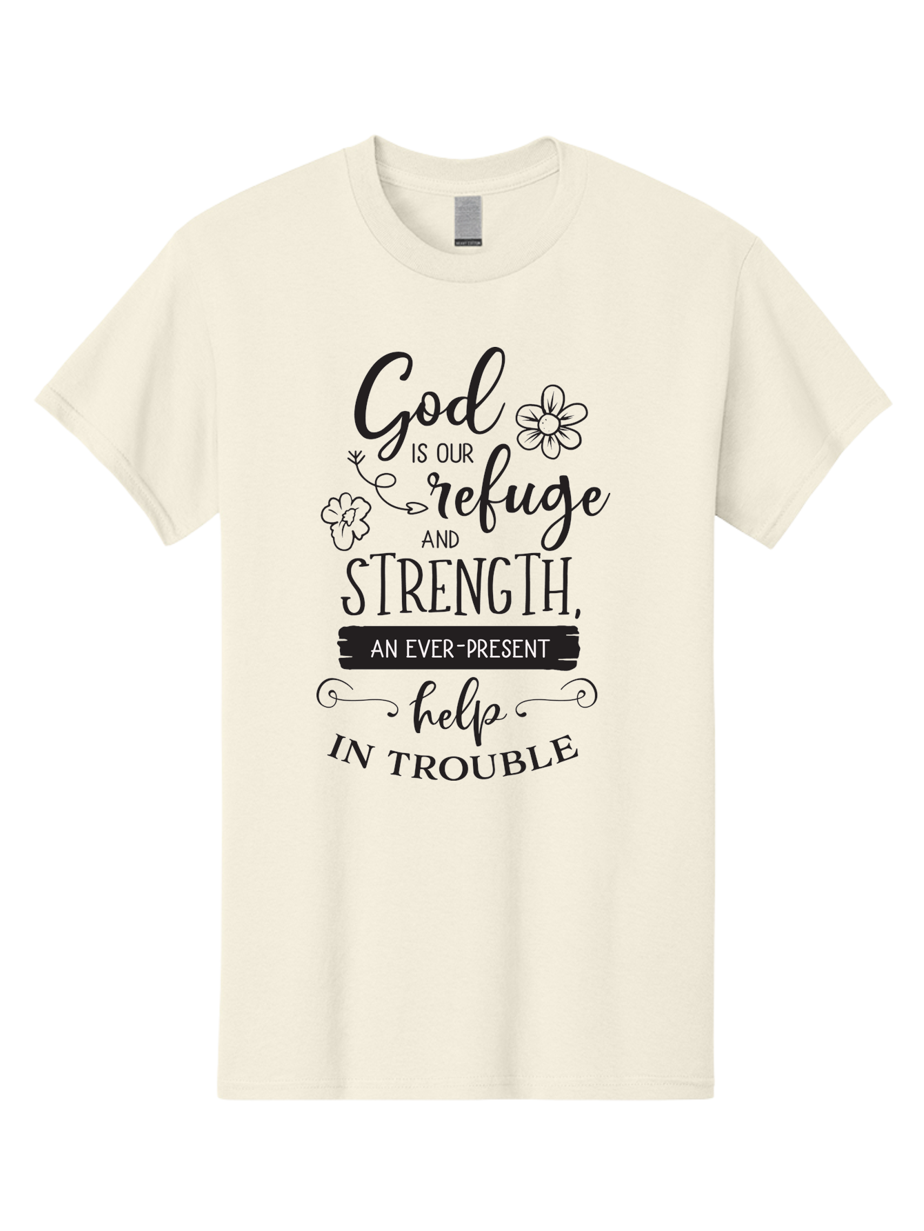 God-Is-Our-Refuge Men'S Graphic Tee, 100% Cotton, Comfortable Casual Summer Wear, Machine Washable, Inspirational Quote, Bible Verse, Motivational Words, Faith And Spirituality, Trust In God, Strength In Trouble, Refuge And Help, Aac765