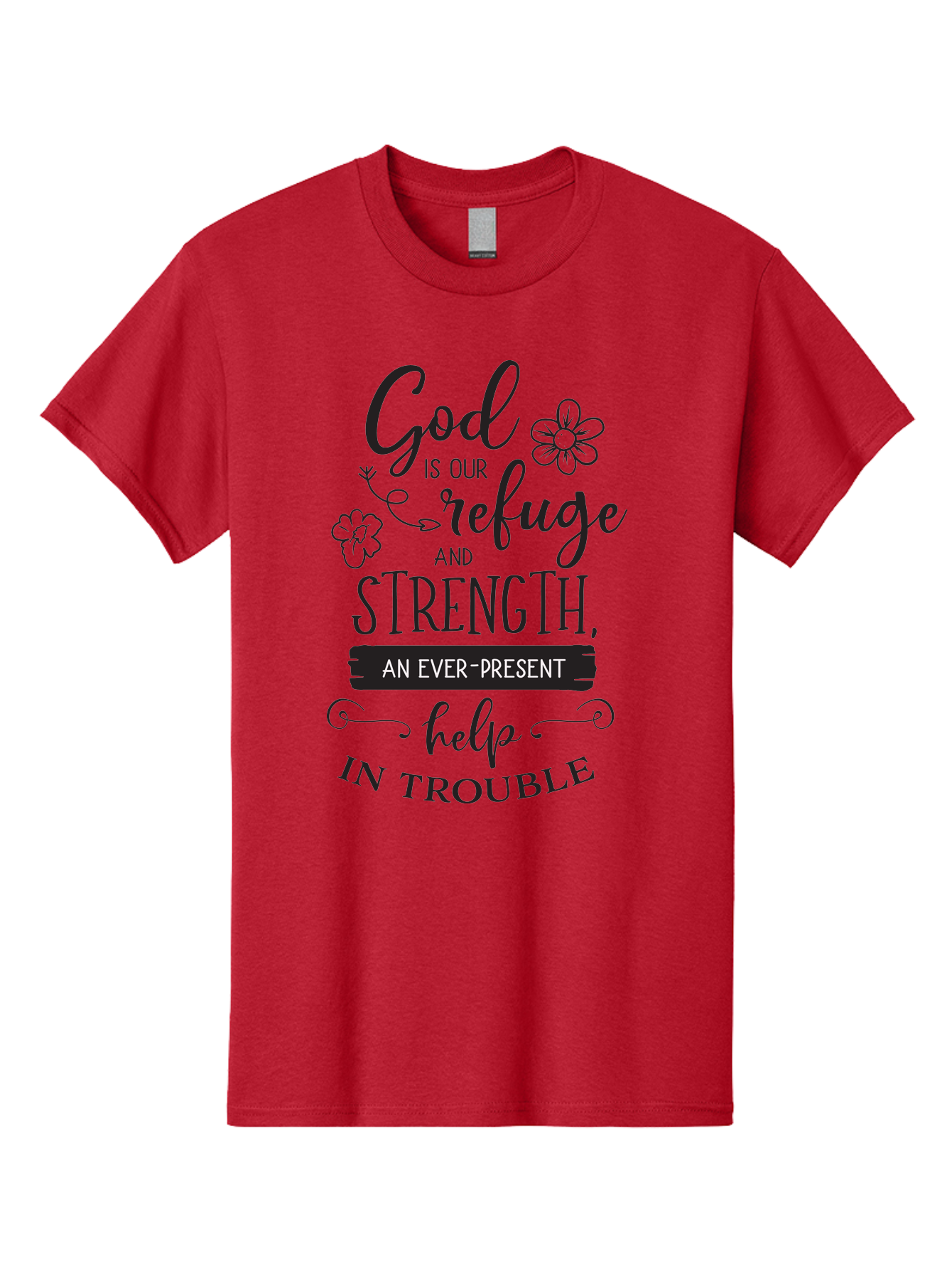 God-Is-Our-Refuge Men'S Graphic Tee, 100% Cotton, Comfortable Casual Summer Wear, Machine Washable, Inspirational Quote, Bible Verse, Motivational Words, Faith And Spirituality, Trust In God, Strength In Trouble, Refuge And Help, Aac765 25