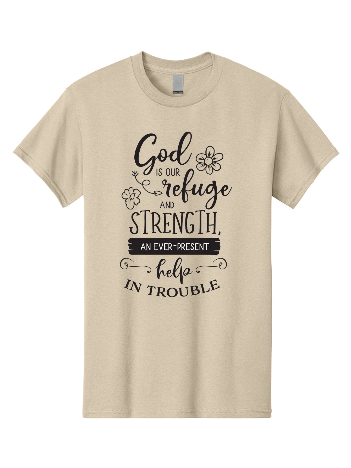 God-Is-Our-Refuge Men'S Graphic Tee, 100% Cotton, Comfortable Casual Summer Wear, Machine Washable, Inspirational Quote, Bible Verse, Motivational Words, Faith And Spirituality, Trust In God, Strength In Trouble, Refuge And Help, Aac765 10