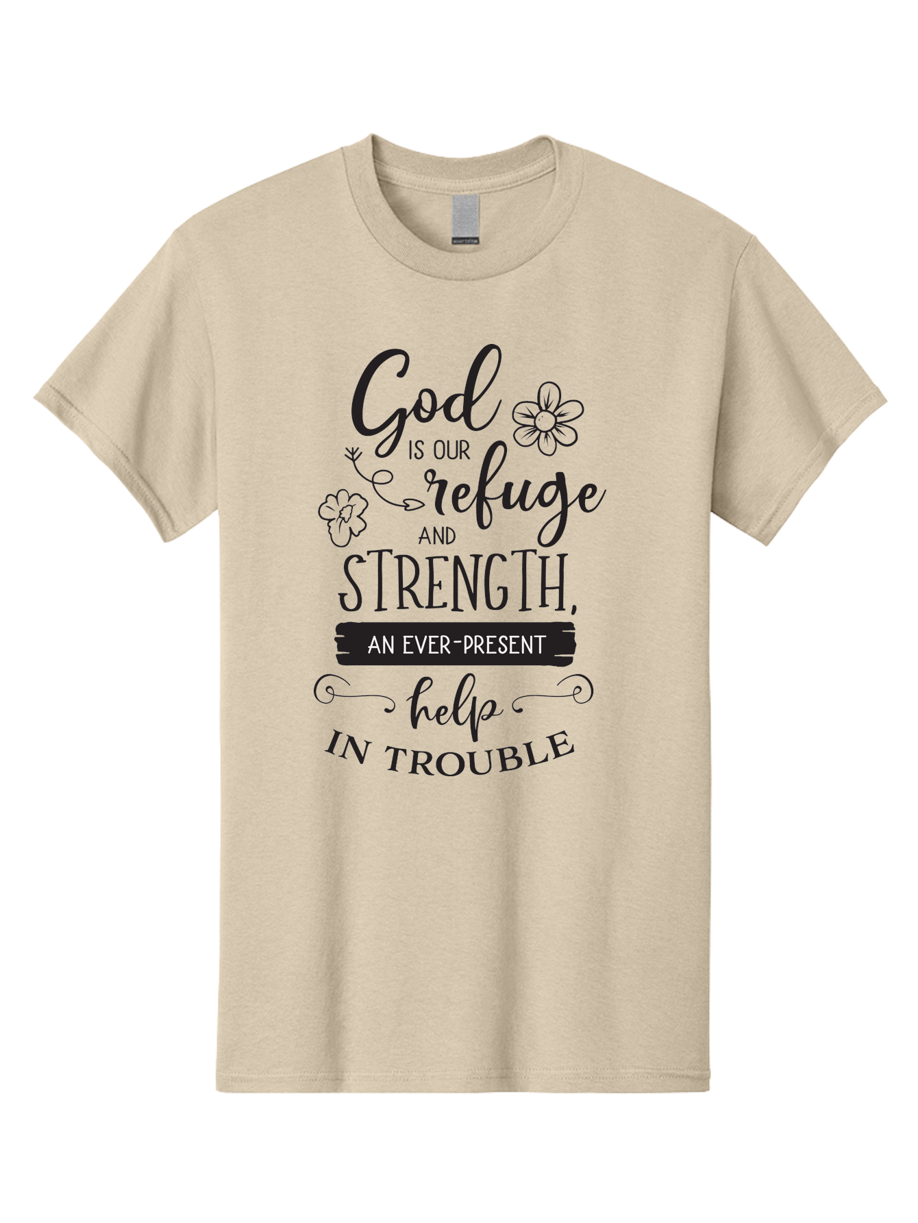 God-Is-Our-Refuge Men'S Graphic Tee, 100% Cotton, Comfortable Casual Summer Wear, Machine Washable, Inspirational Quote, Bible Verse, Motivational Words, Faith And Spirituality, Trust In God, Strength In Trouble, Refuge And Help, Aac765 27
