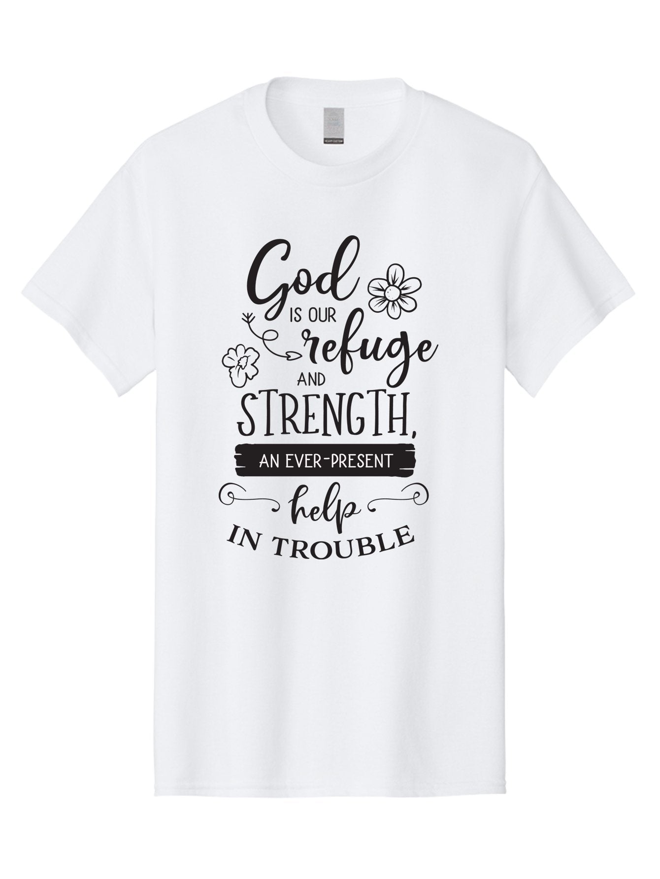God-Is-Our-Refuge Men'S Graphic Tee, 100% Cotton, Comfortable Casual Summer Wear, Machine Washable, Inspirational Quote, Bible Verse, Motivational Words, Faith And Spirituality, Trust In God, Strength In Trouble, Refuge And Help, Aac765