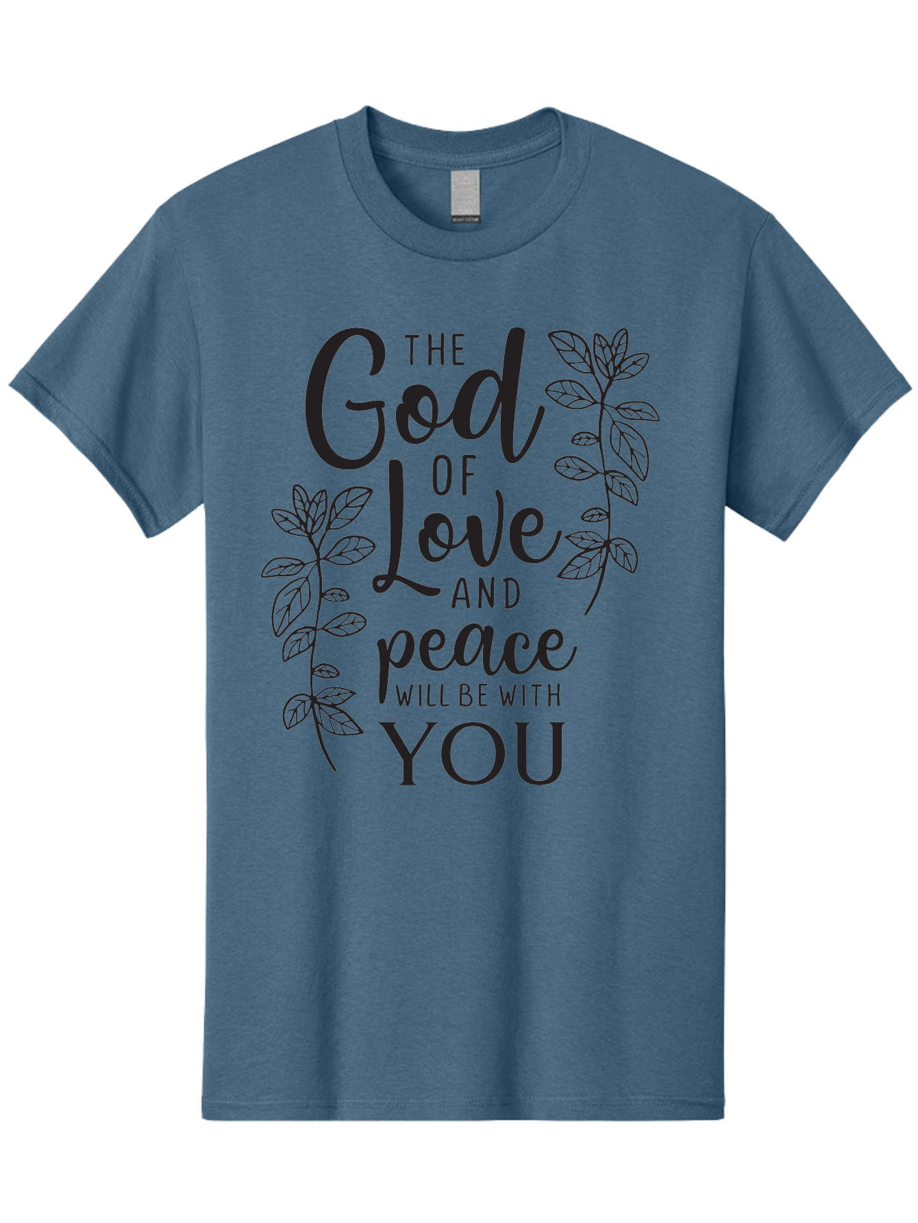 God-Of-Love-And-Peace Men'S Graphic Tee, 100% Cotton, Comfortable Casual Summer Wear, Machine Washable, Inspirational Quote, God Of Love And Peace, Uplifting Message, Positive Affirmation, Leafy Design, Black Typography, Spiritual Words, Aac766